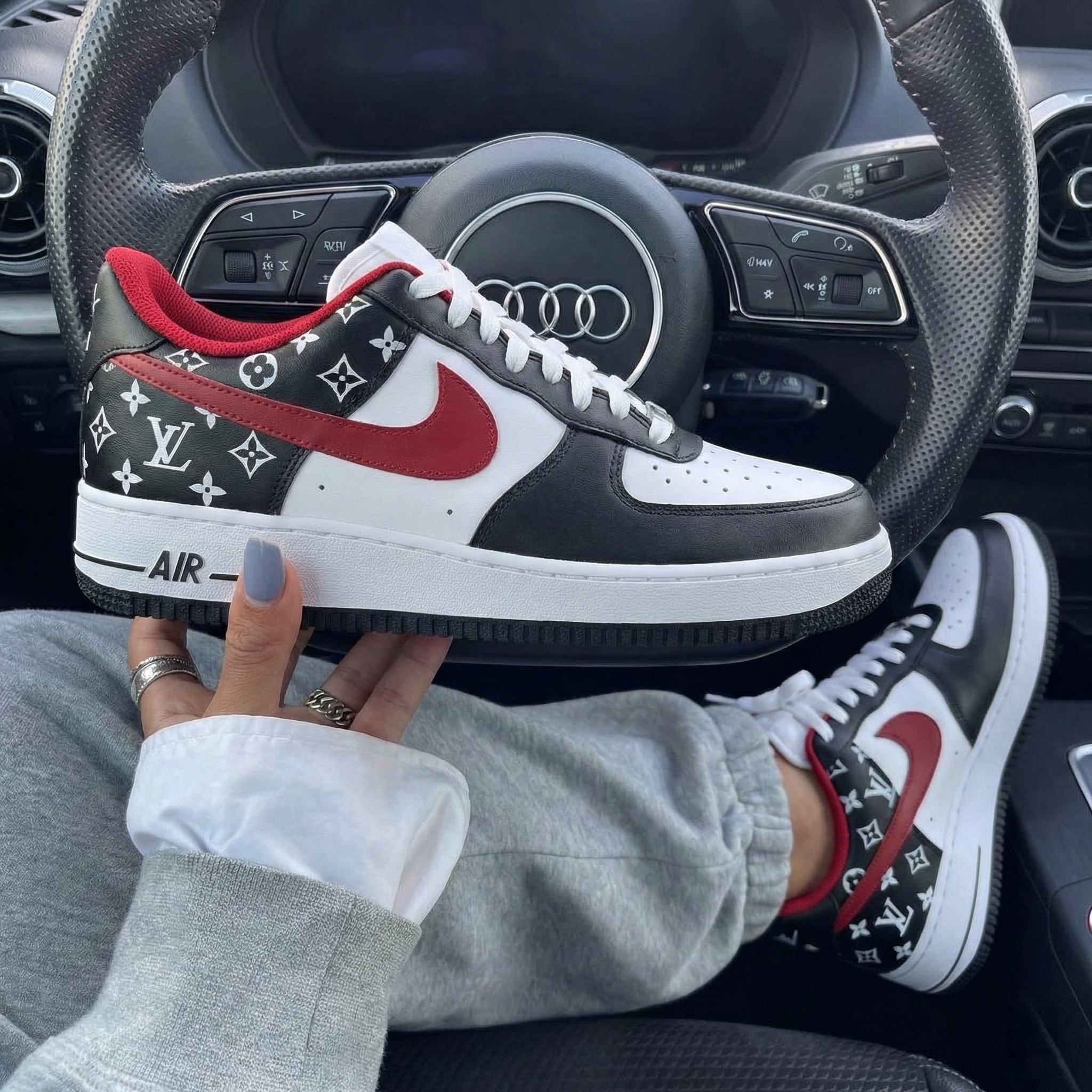 Black Red LV Pattern Custom Air Force 1-shecustomize