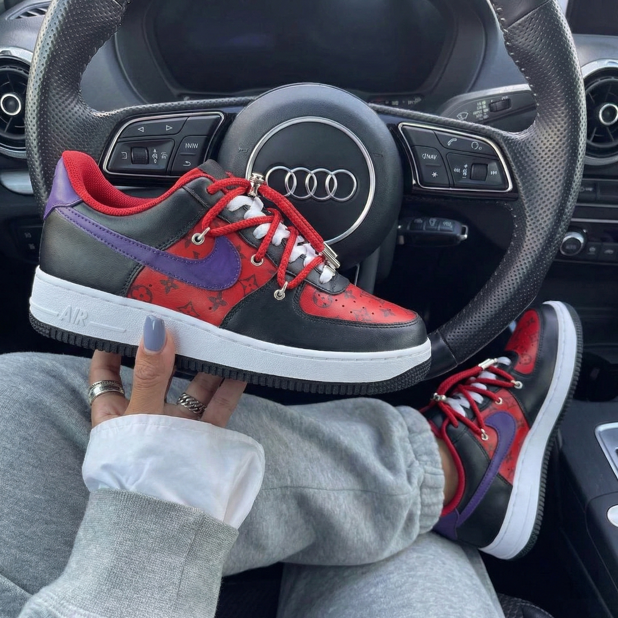 Black Red Purple LV Monogram Custom Air Force 1-shecustomize