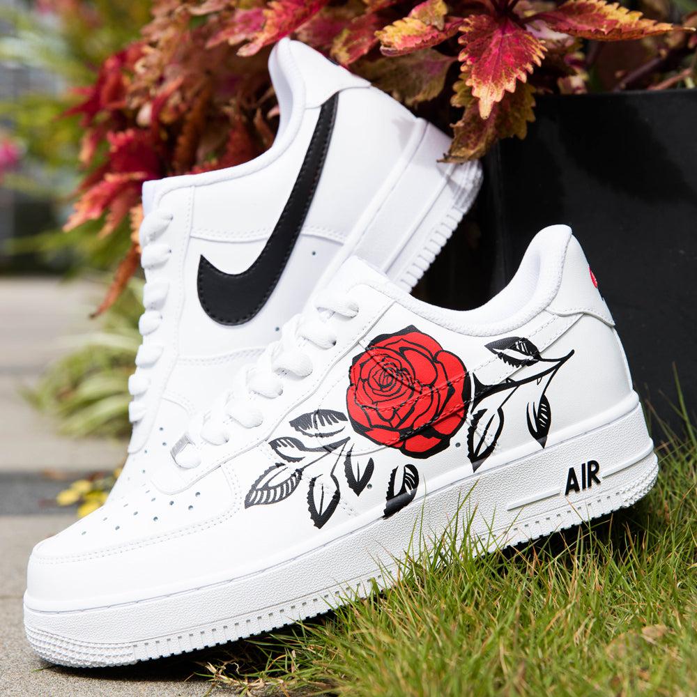Black Red Rose Air Force 1s Custom Shoes Sneakers-shecustomize