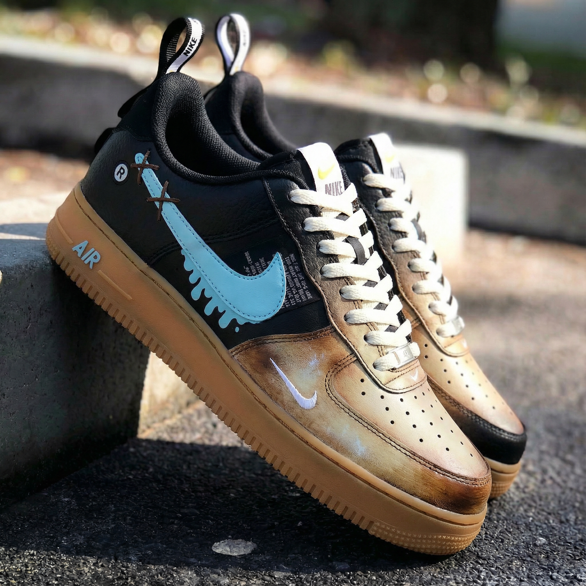 Black Tan Baby Blue Dripping Custom Air Force 1-shecustomize