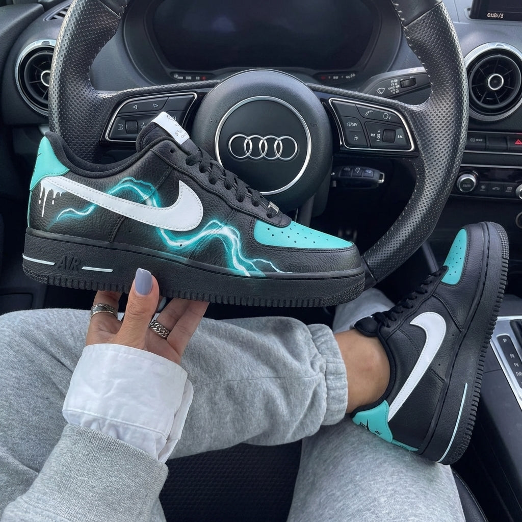 Black Tiffany Blue Lightning Drip Custom Air Force 1-shecustomize