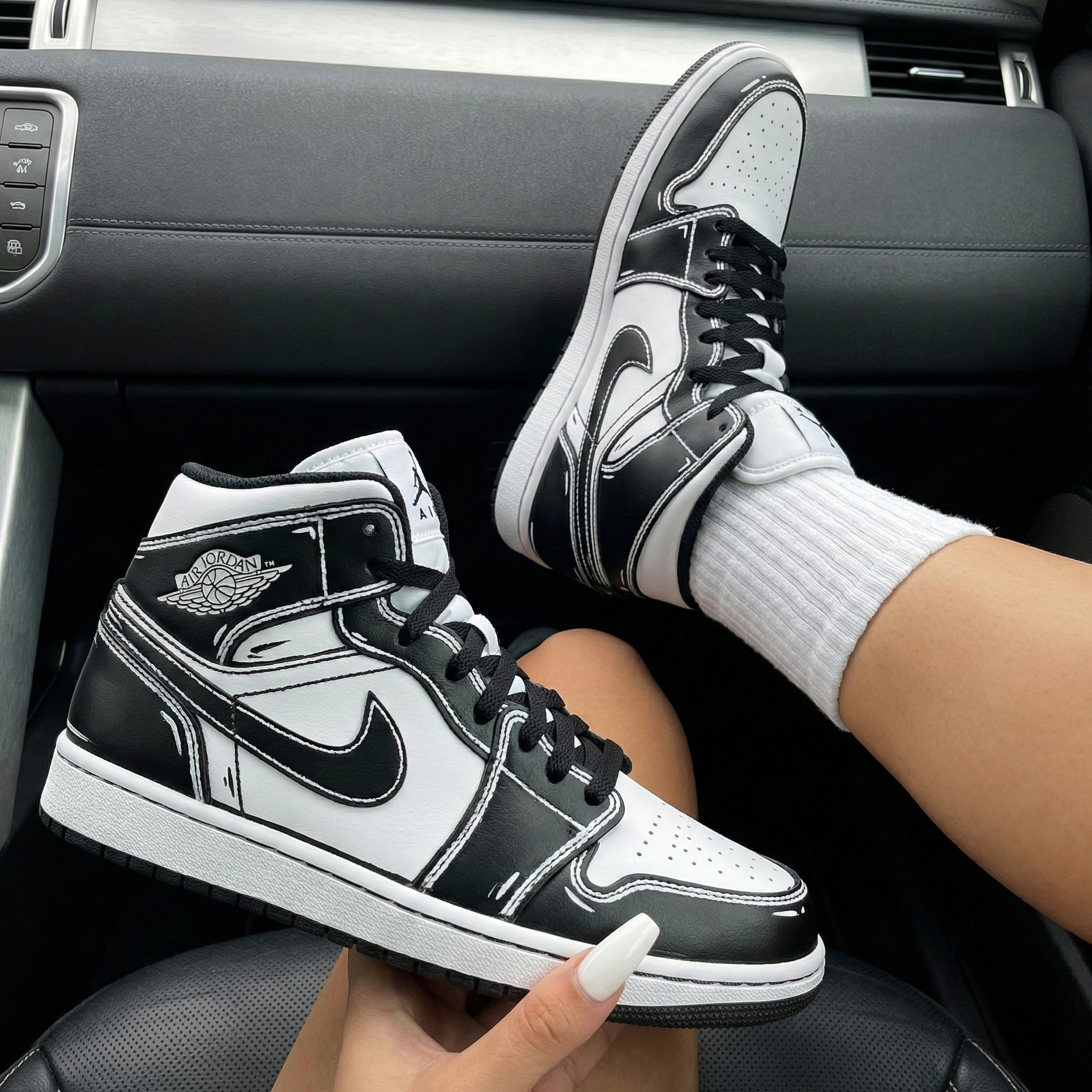 Black White Cartoon Line Custom Air Jordan 1-shecustomize
