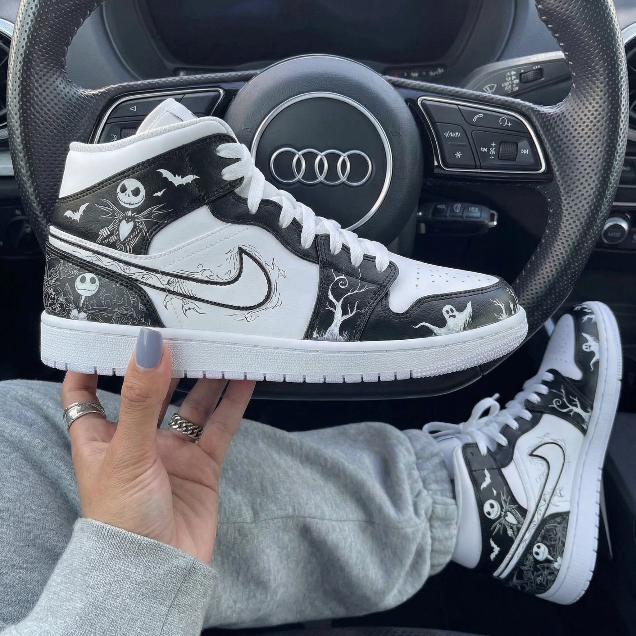 Black White Halloween - themed Custom Air Jordan 1-shecustomize