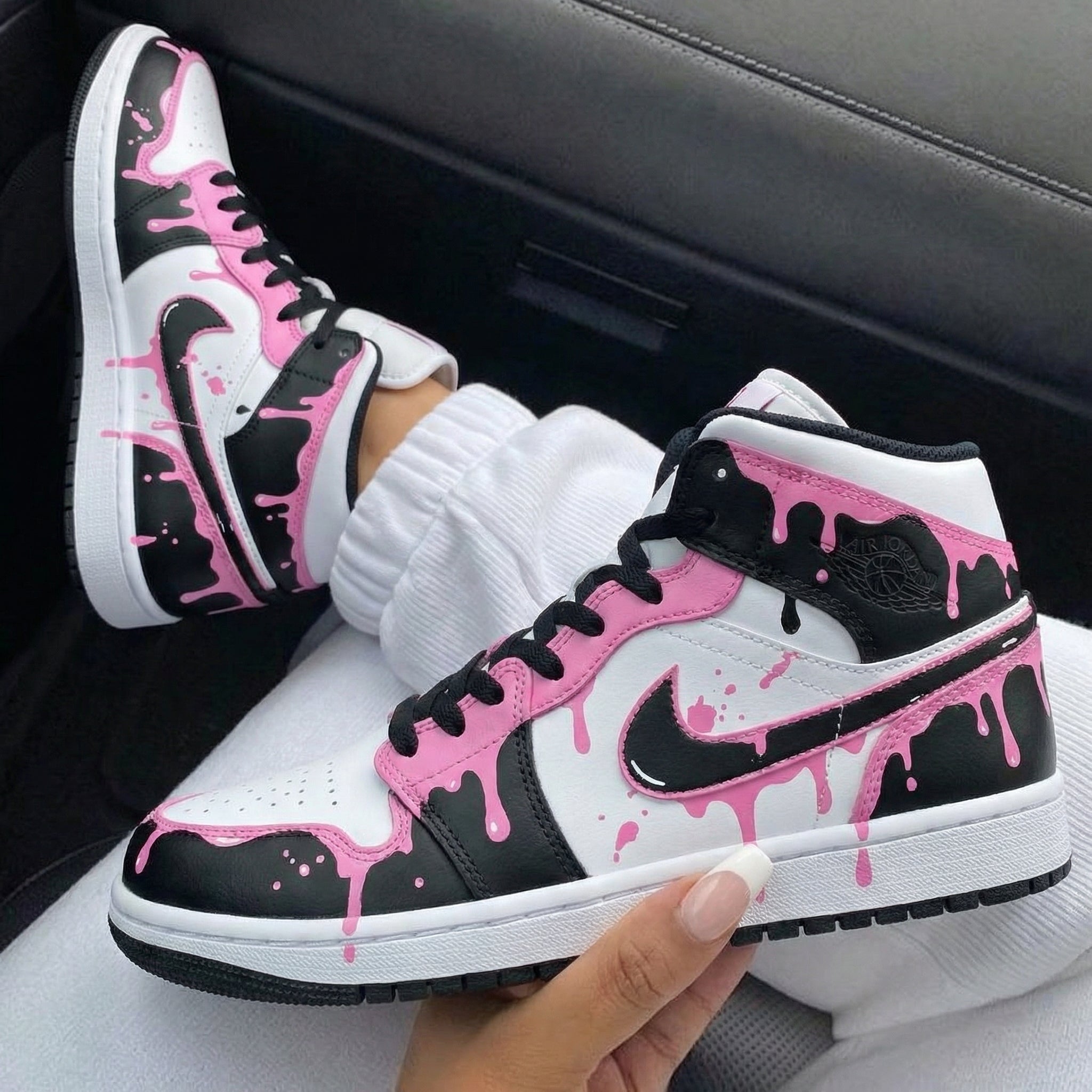 Black White Pink Drip Custom Air Jordan 1-shecustomize