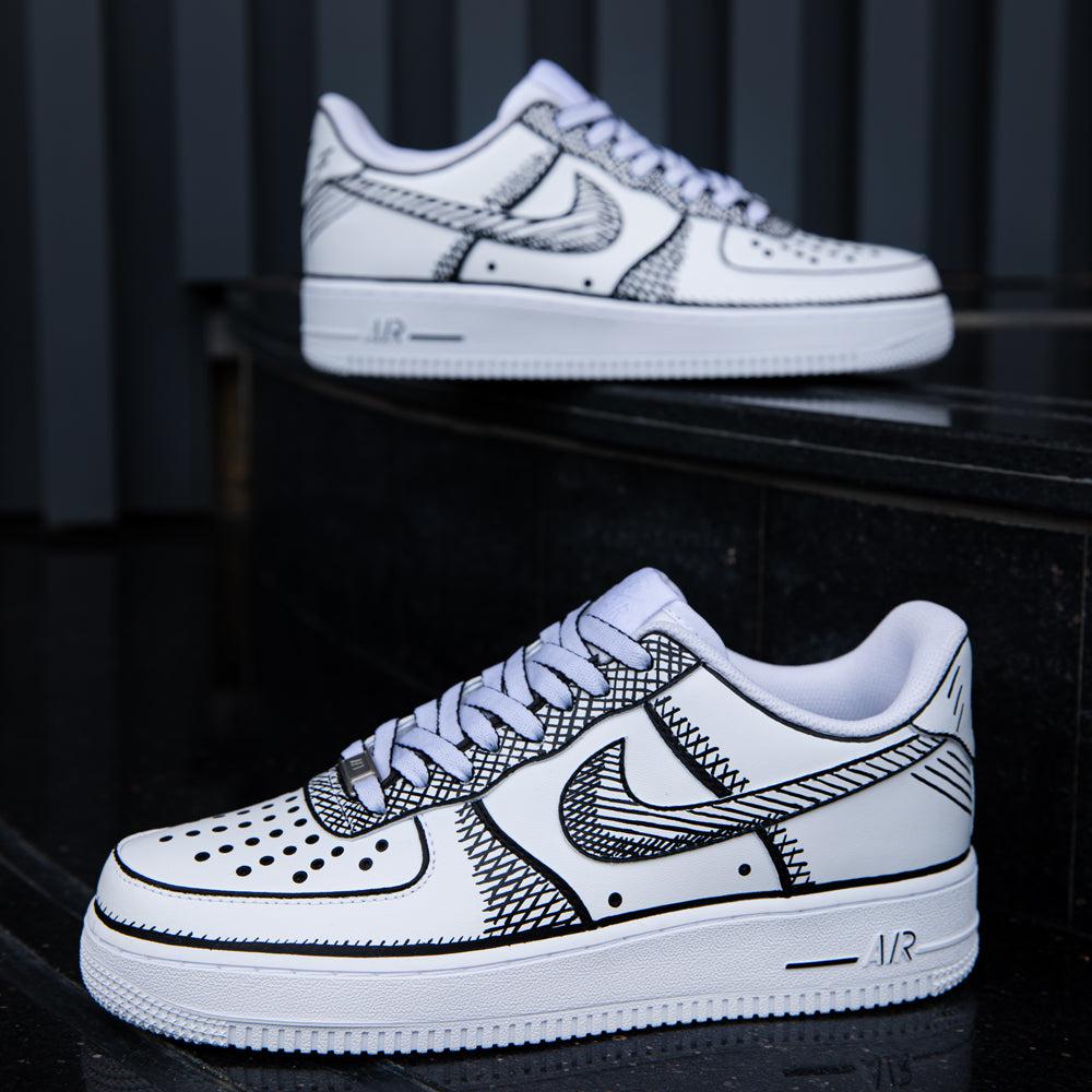 Black White Sketch Air Force 1s Custom Shoes Sneakers-shecustomize