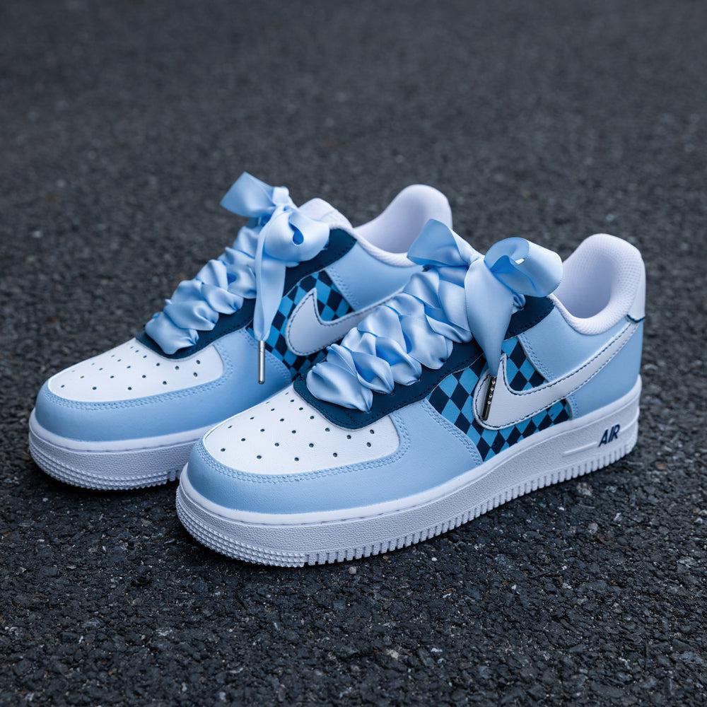 Blue Checkerboard Air Force 1s Custom Shoes Sneakers-shecustomize