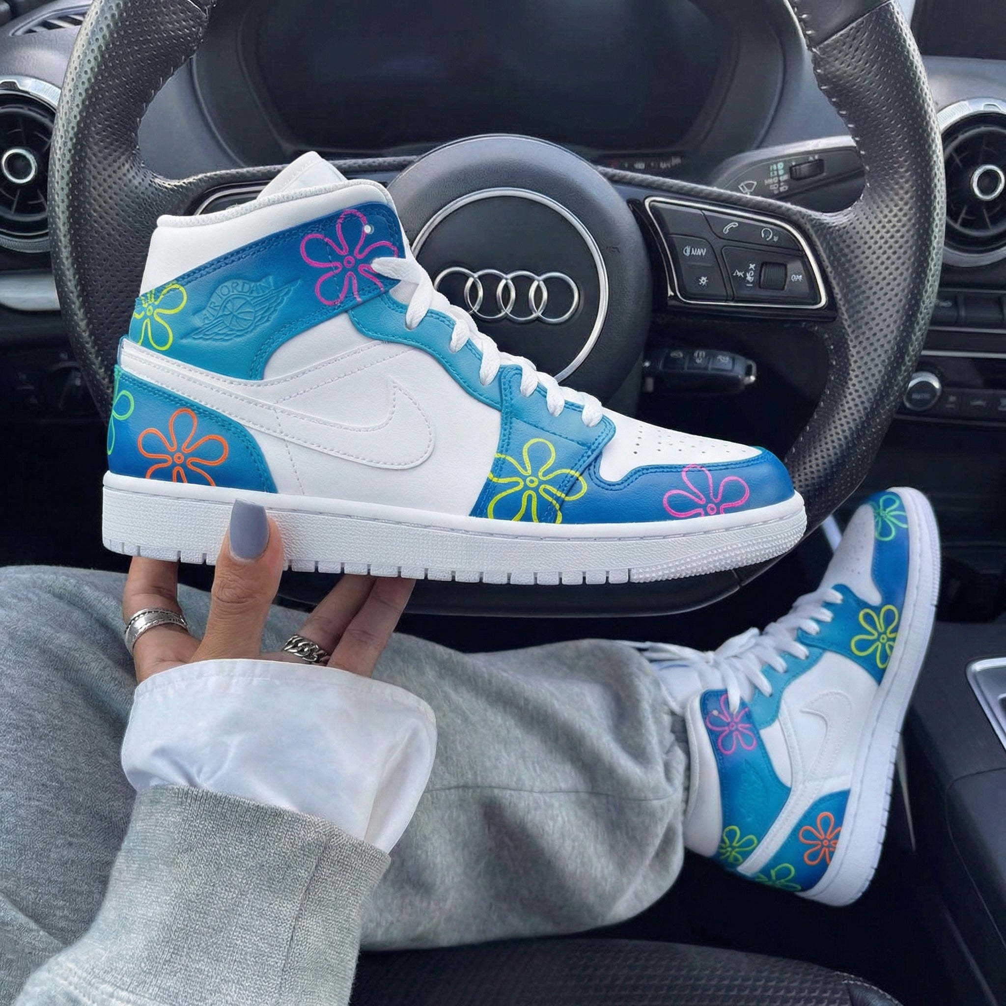 Blue Flowers Custom Air Jordan 1-shecustomize