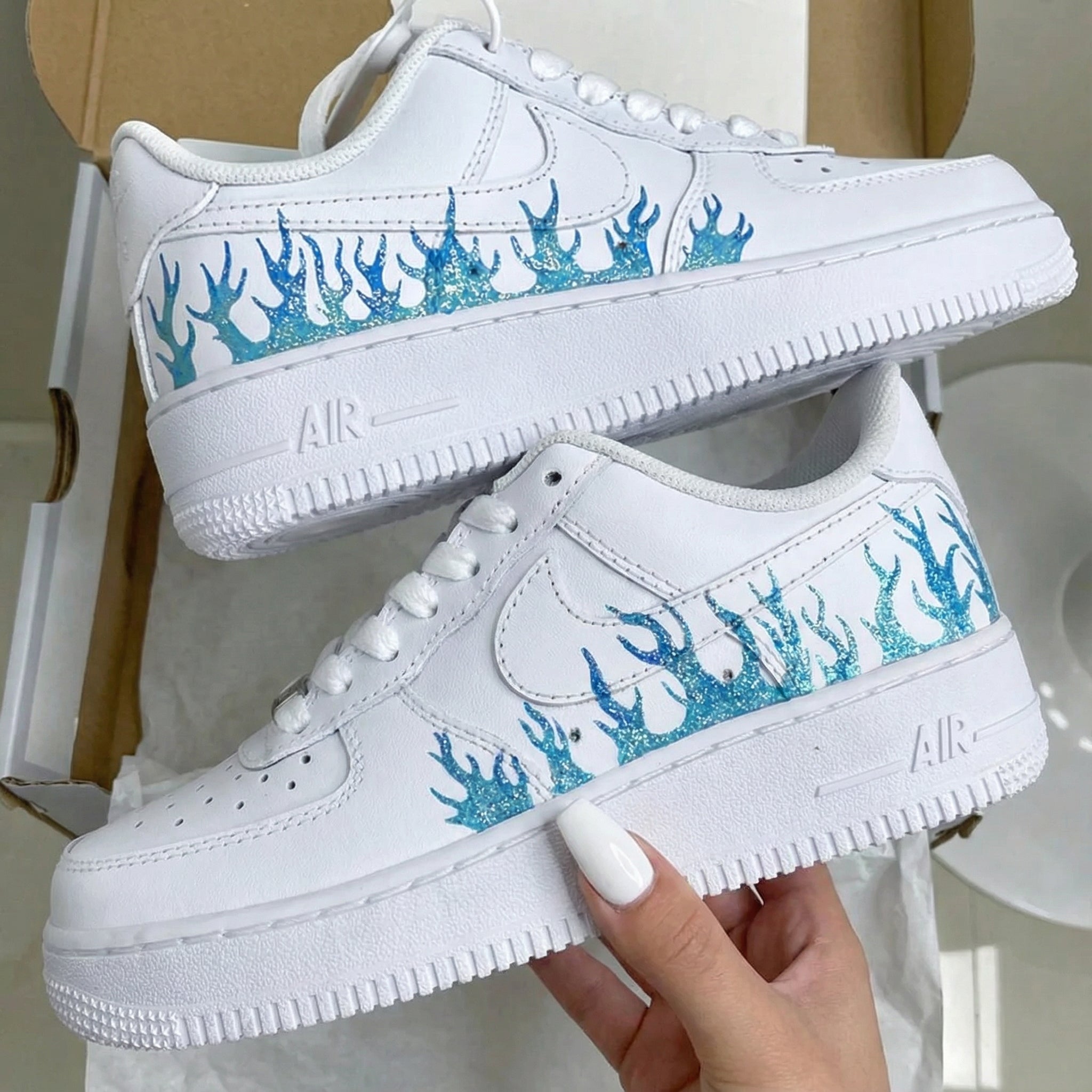Blue Glitter Flame Custom Air Force 1-shecustomize