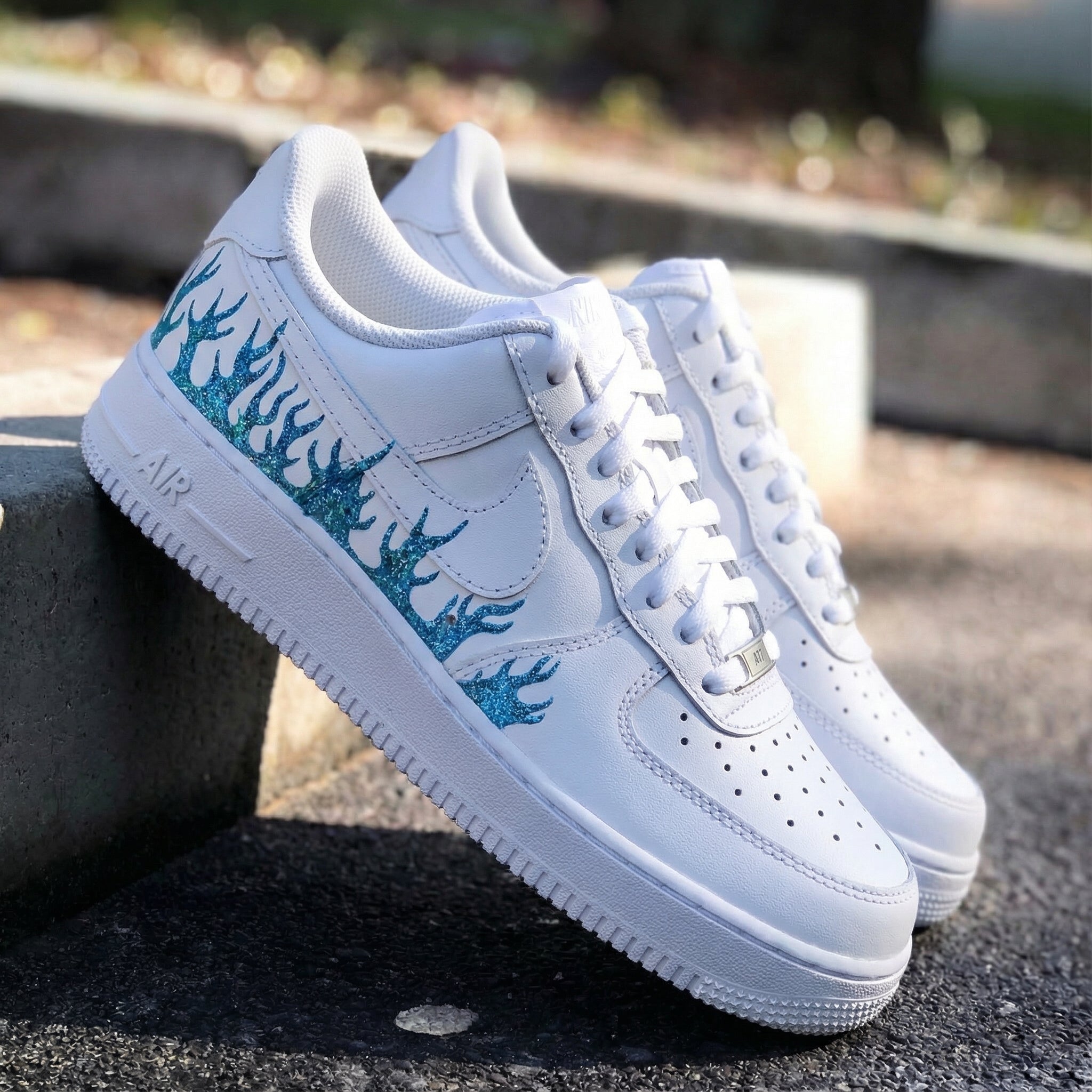 Blue Glitter Flame Custom Air Force 1-shecustomize