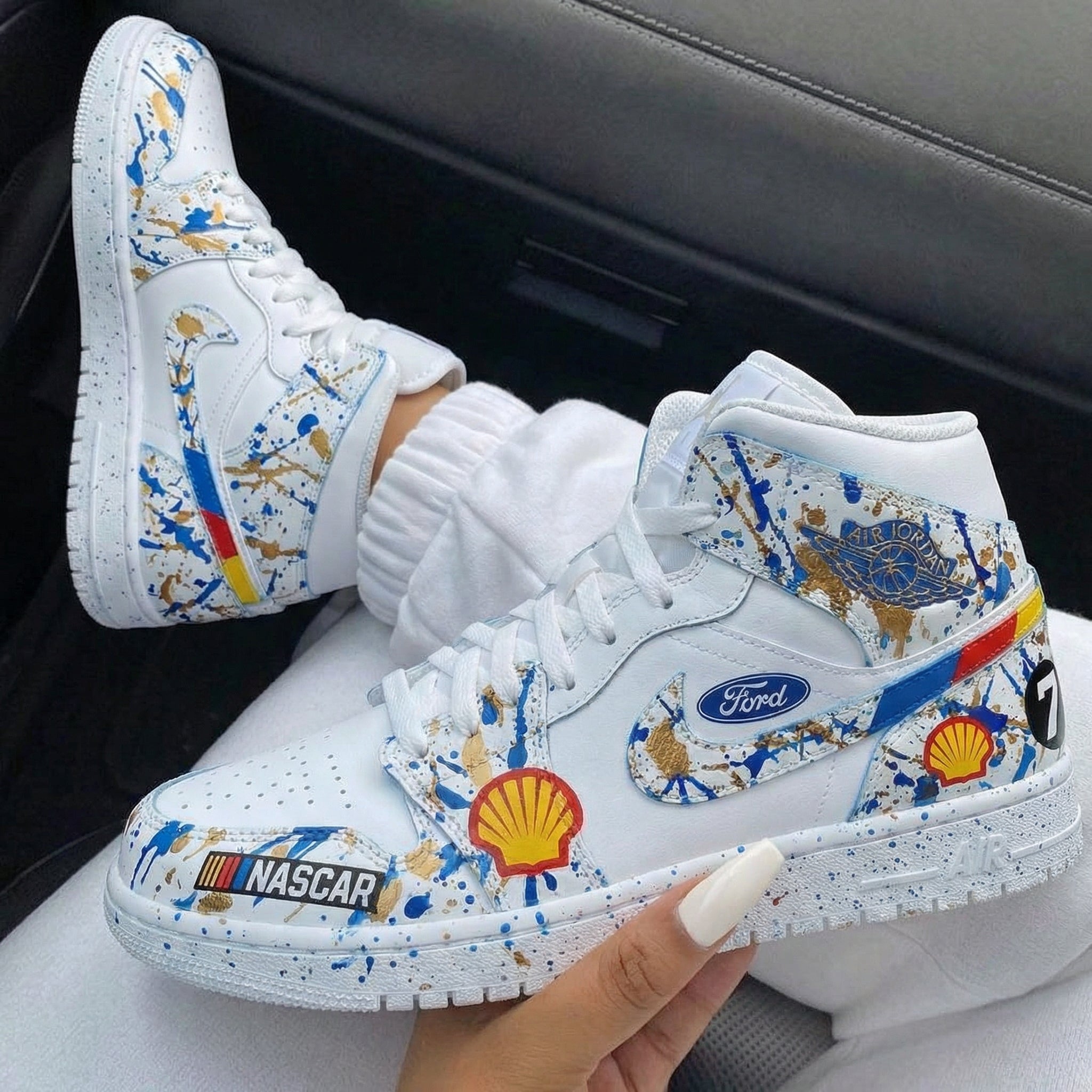 Blue Gold Splash Auto - Theme Custom Air Jordan 1-shecustomize