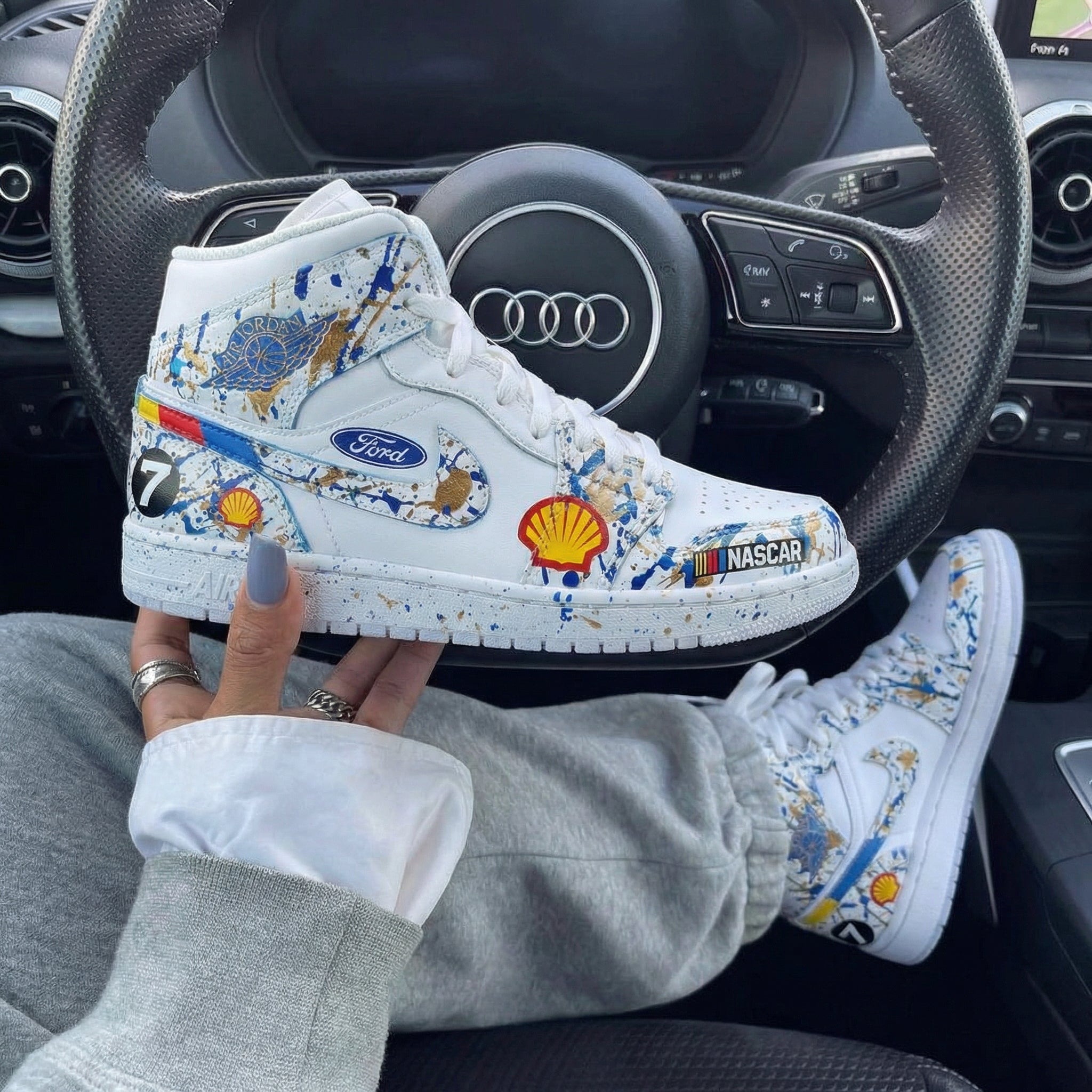 Blue Gold Splash Auto - Theme Custom Air Jordan 1-shecustomize