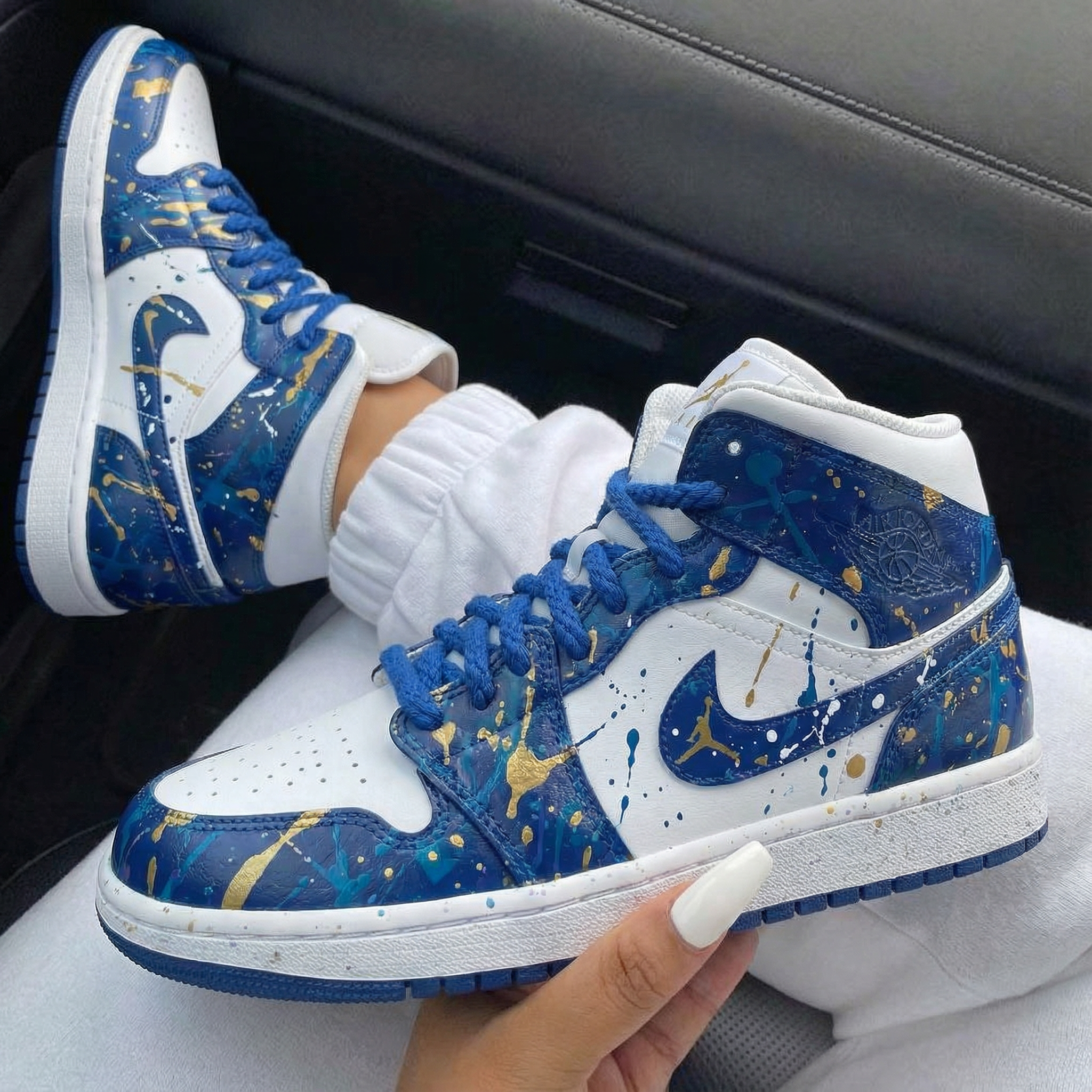 Blue Gold Splatter Custom Air Jordan 1-shecustomize