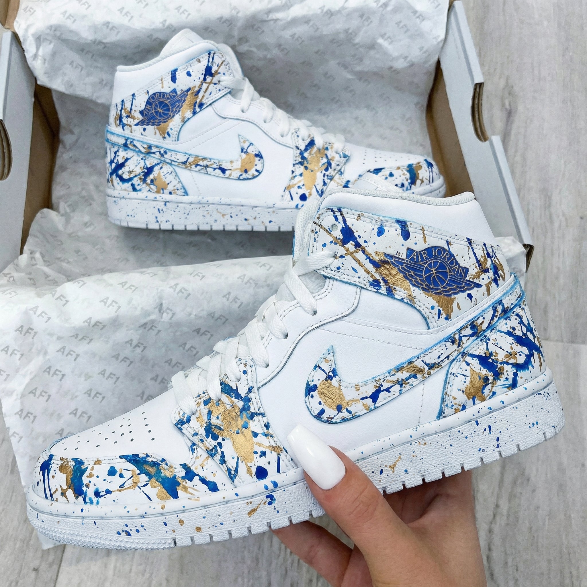 Blue Gold Splatter Custom Air Jordan 1-shecustomize