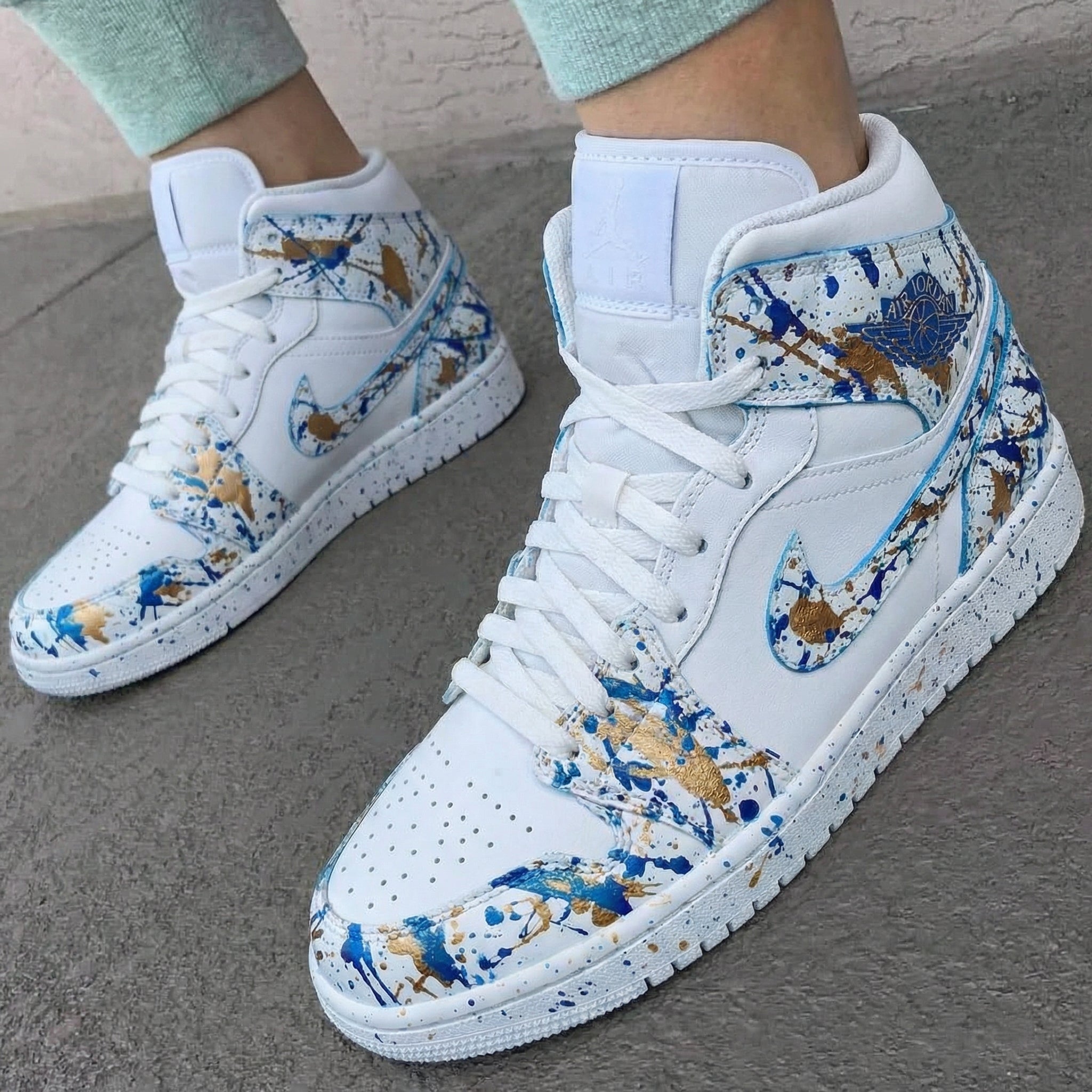Blue Gold Splatter Custom Air Jordan 1-shecustomize