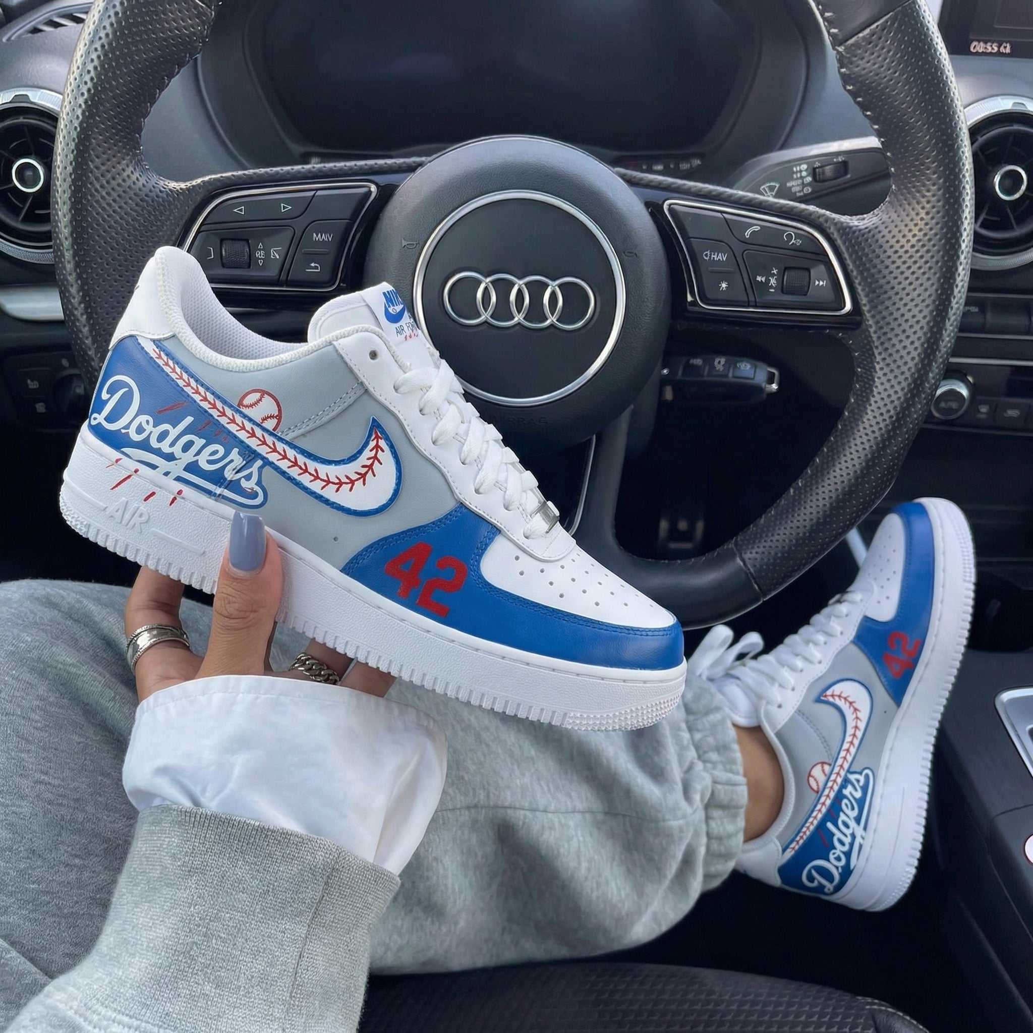 Blue Gray Dodgers Baseball 42 Custom Air Force 1-shecustomize