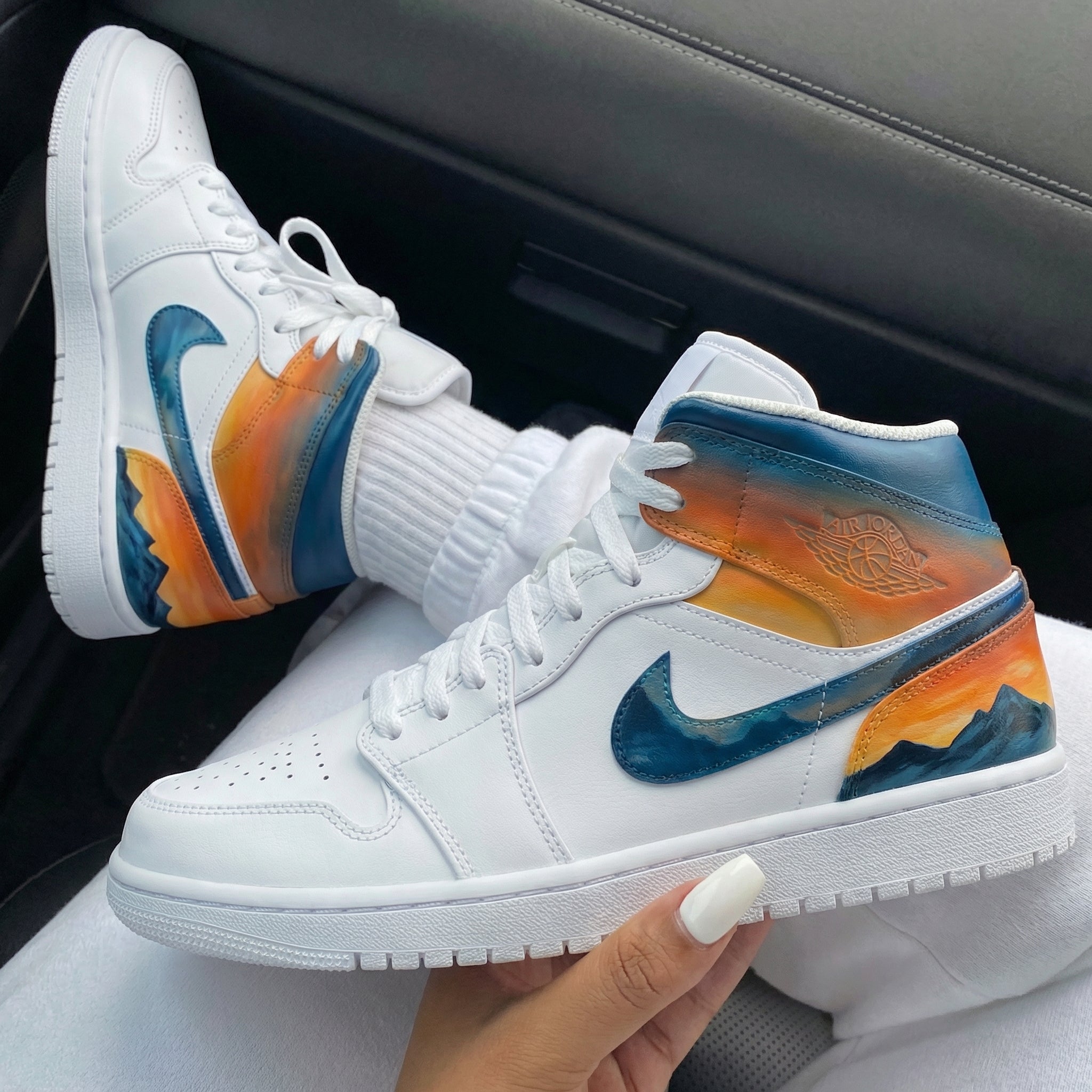 Blue Orange Mountain Sunset Gradient Custom Air Jordan 1-shecustomize
