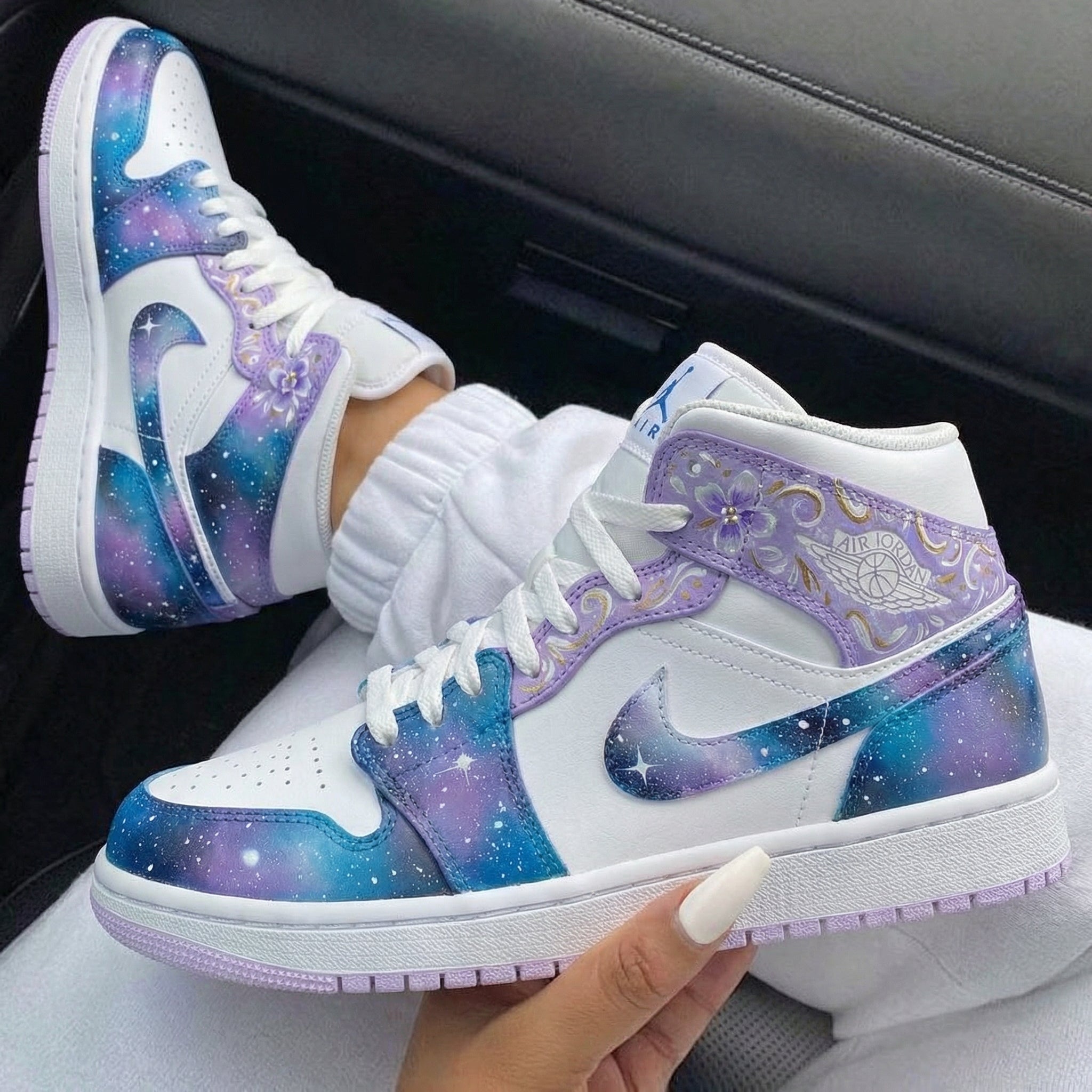 Blue Purple Galaxy Floral Custom Air Jordan 1-shecustomize