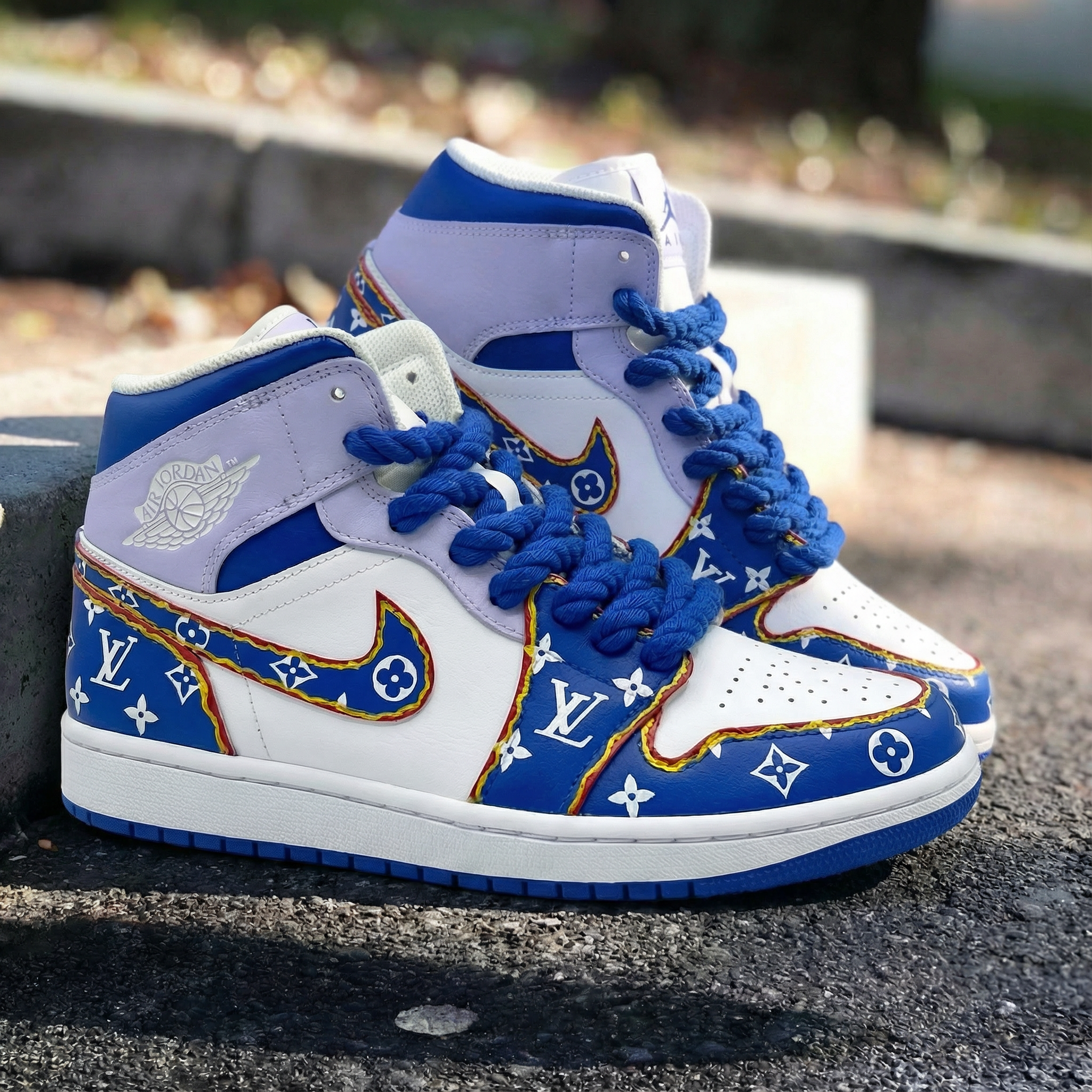 Blue Purple LV Print Custom Air Jordan 1-shecustomize
