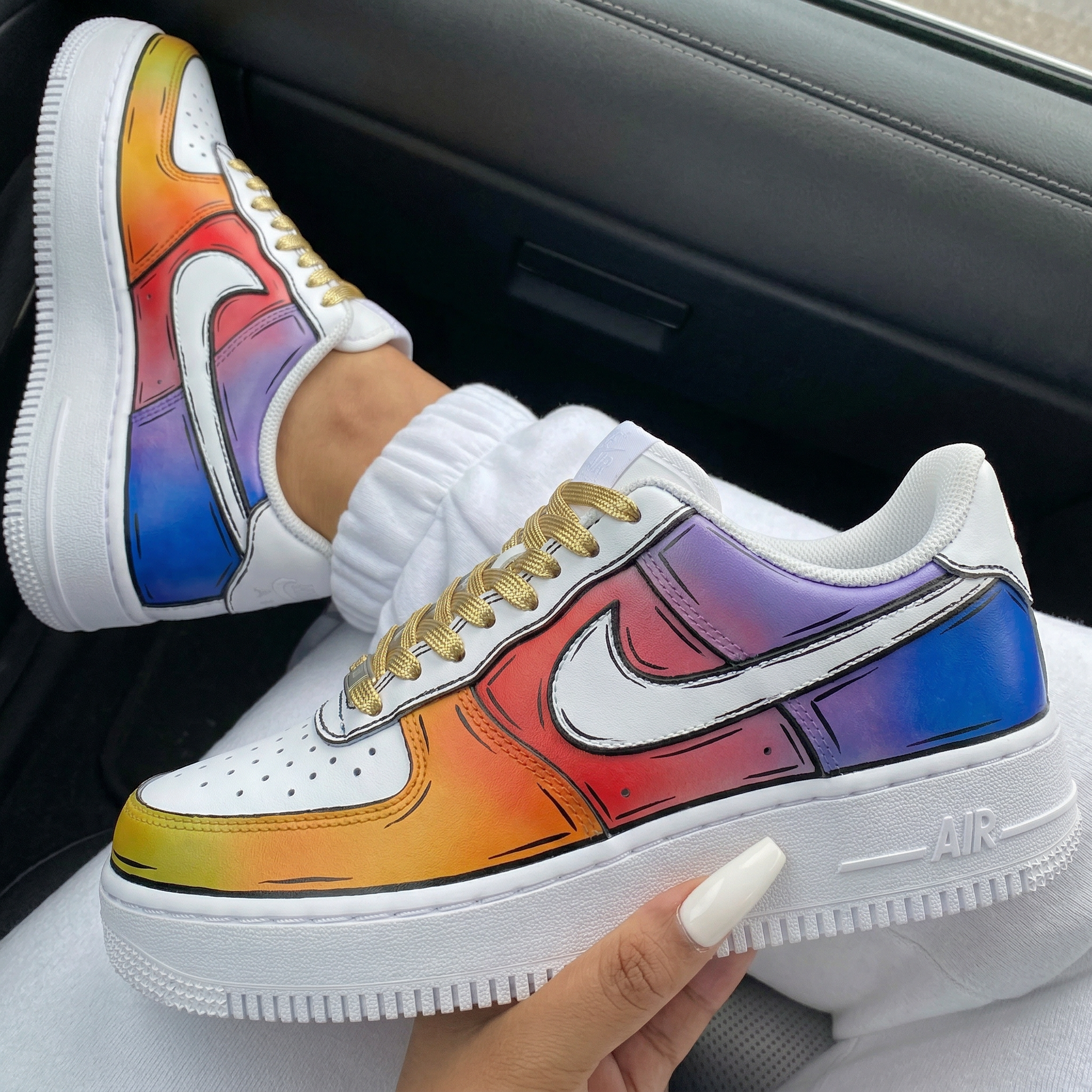 Blue Purple Red Orange Yellow Comic Style Gold Laces Custom Air Force 1-shecustomize