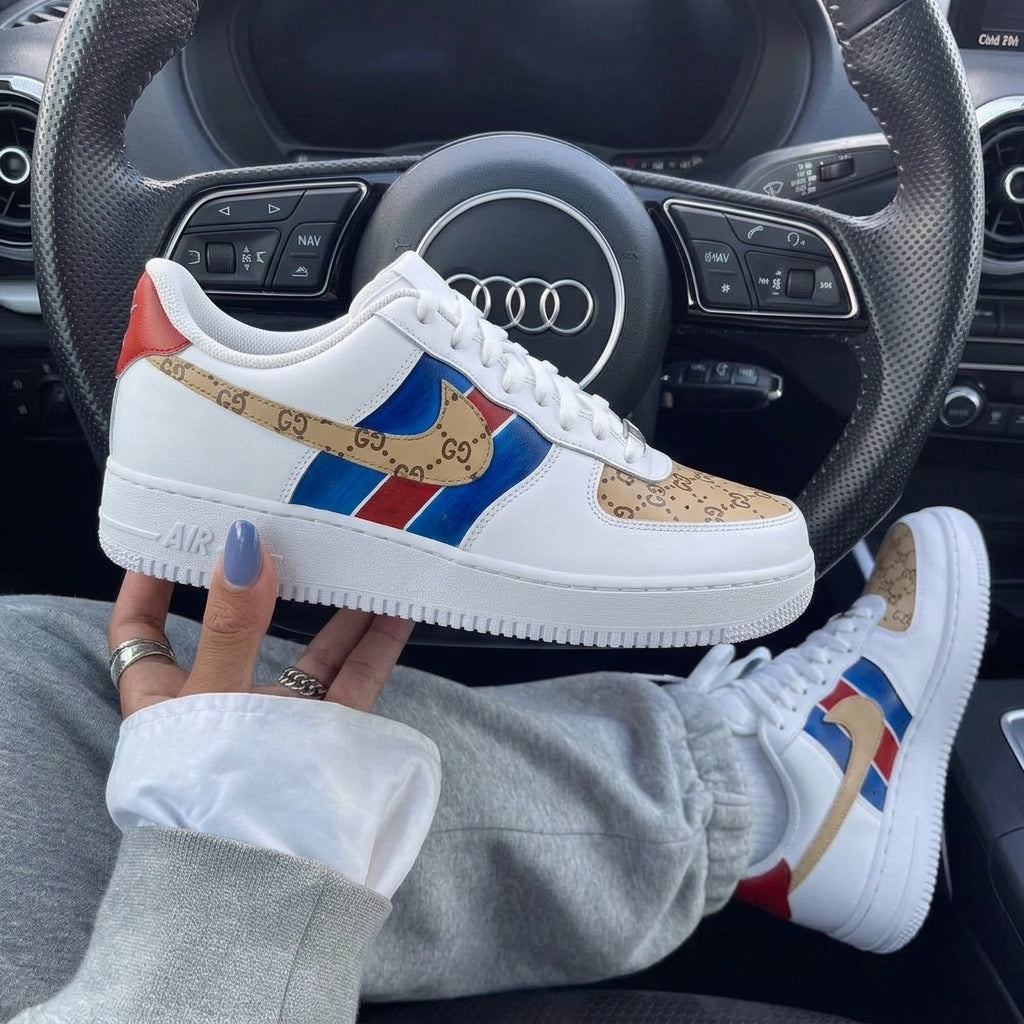 Blue Red GG Monogram Custom Air Force 1-shecustomize