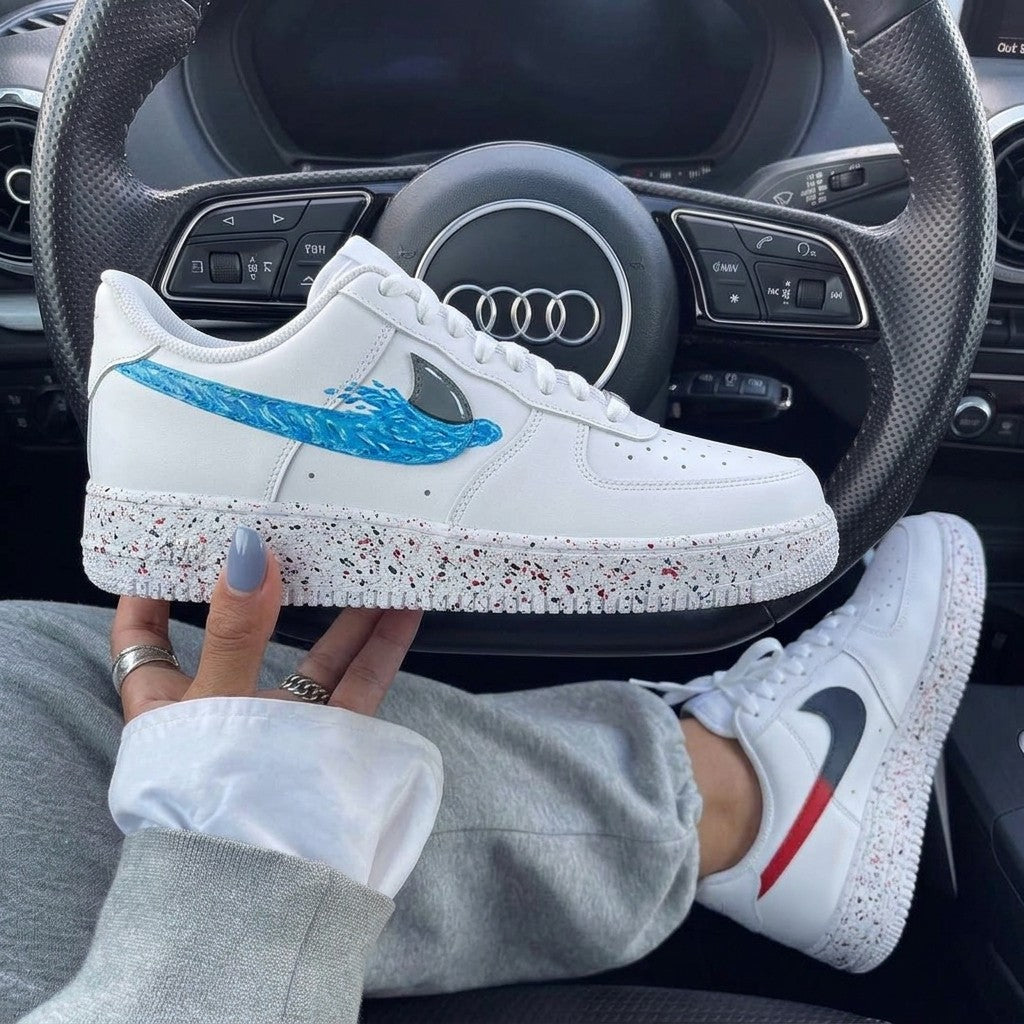 Blue Red Shark Fin Custom Air Force 1-shecustomize
