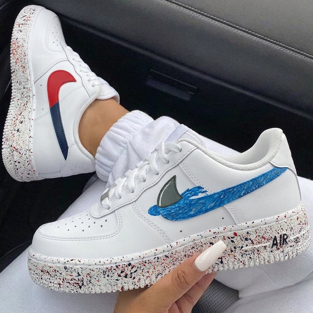 Blue Red Shark Fin Custom Air Force 1-shecustomize