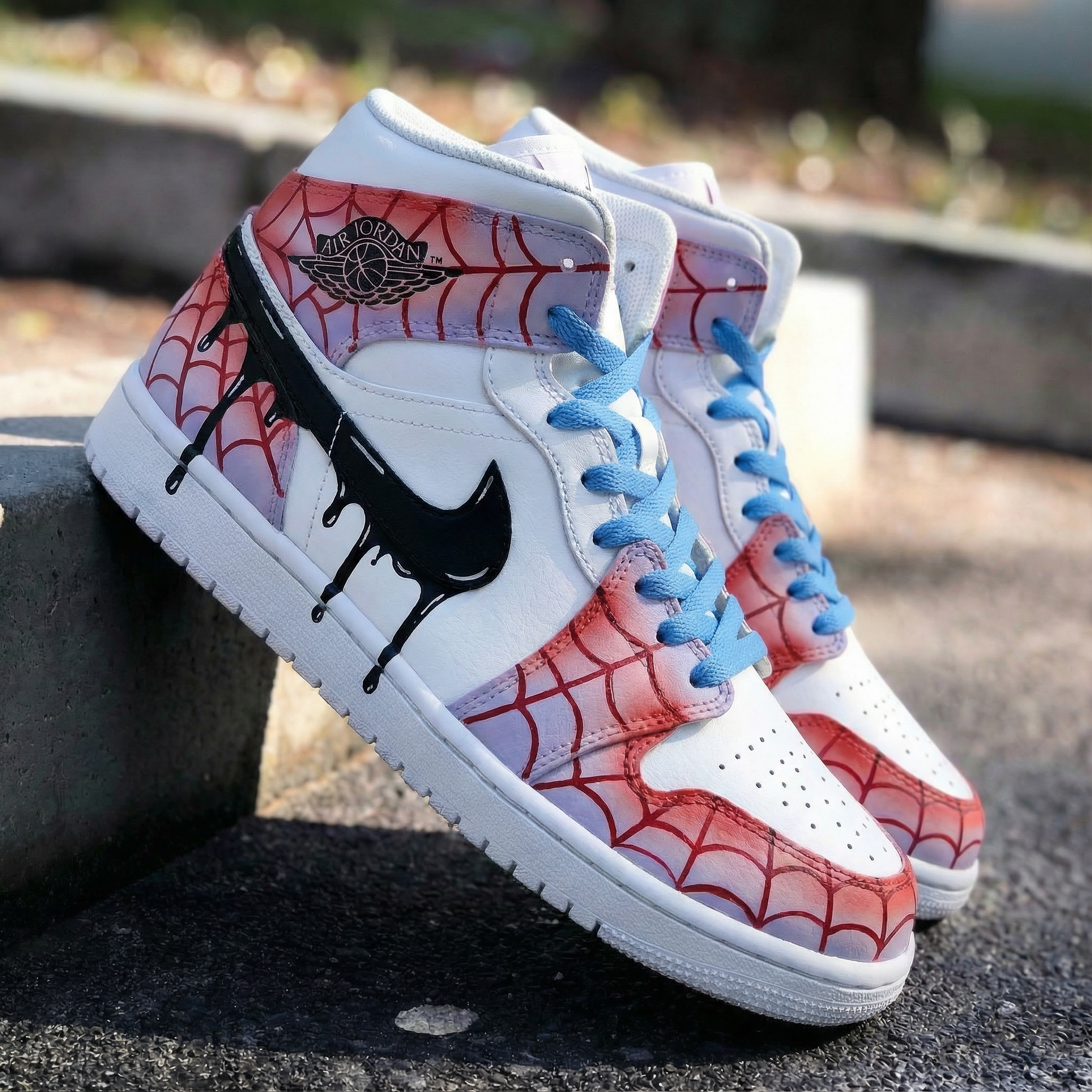 Blue Red Spider Web Custom Air Jordan 1-shecustomize