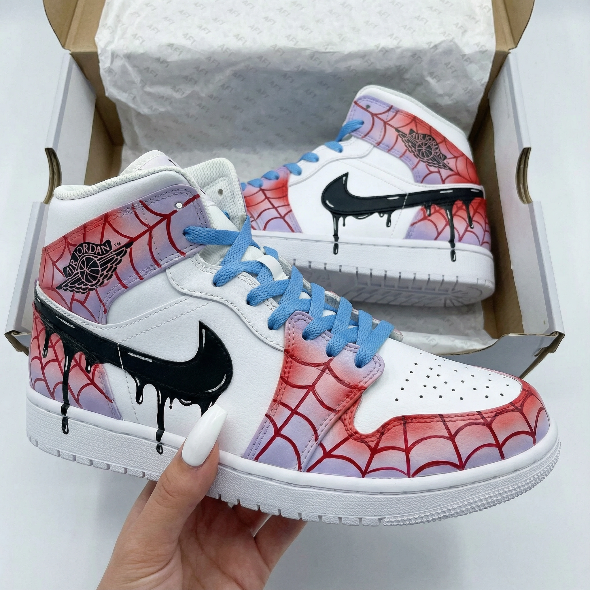 Blue Red Spider Web Custom Air Jordan 1-shecustomize