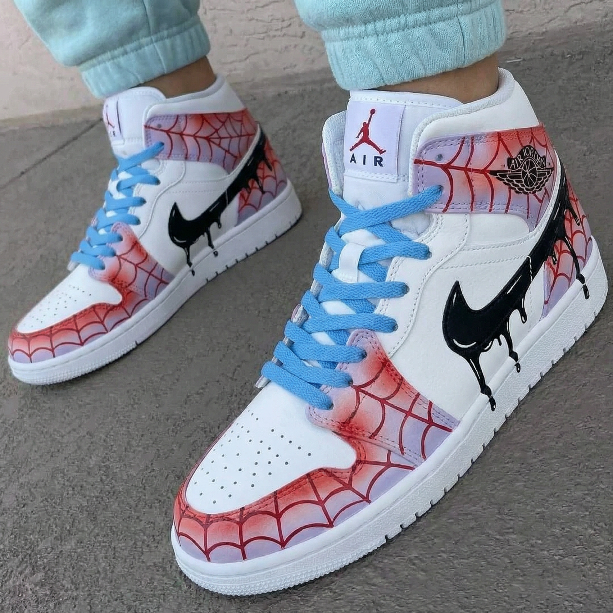 Blue Red Spider Web Custom Air Jordan 1-shecustomize