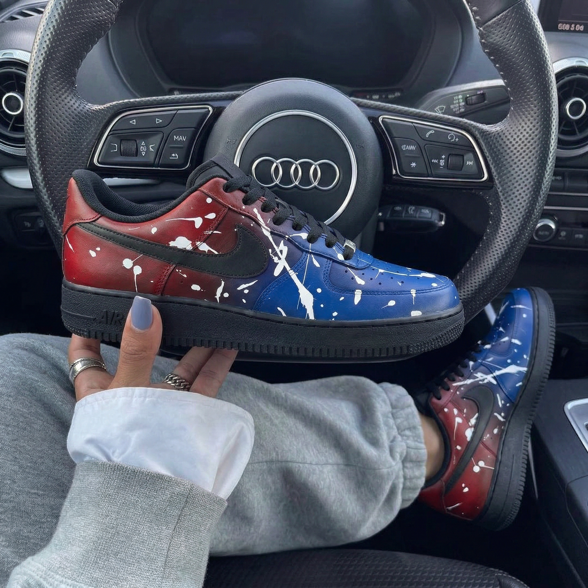 Blue Red White Splatter Custom Air Force 1-shecustomize