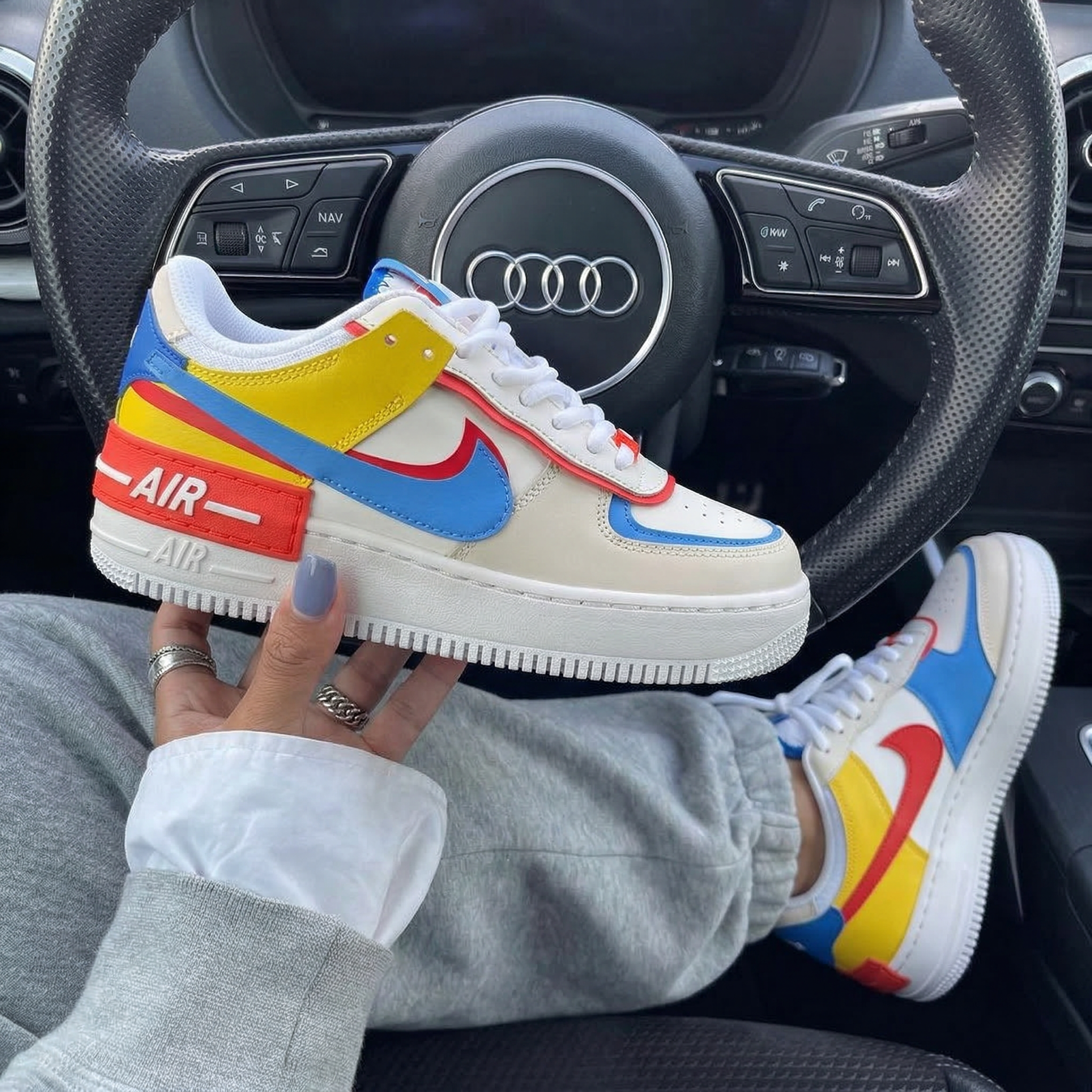Blue Red Yellow Color Blocked Custom Air Force 1 Shadow-shecustomize