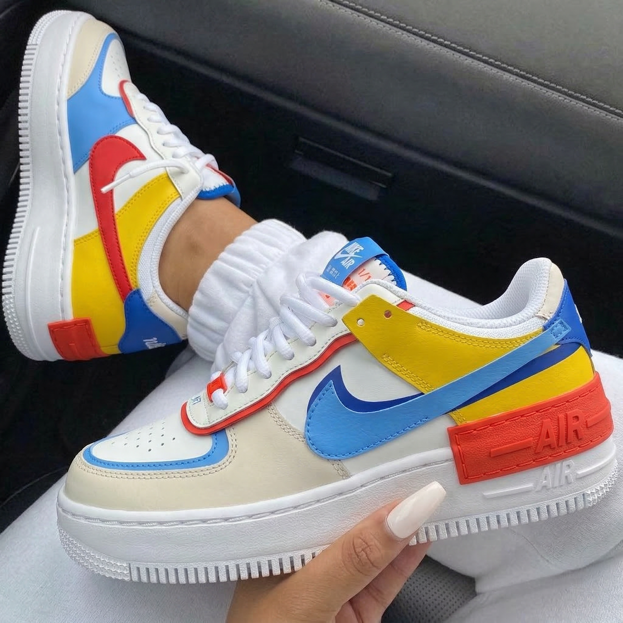 Blue Red Yellow Color Blocked Custom Air Force 1 Shadow-shecustomize