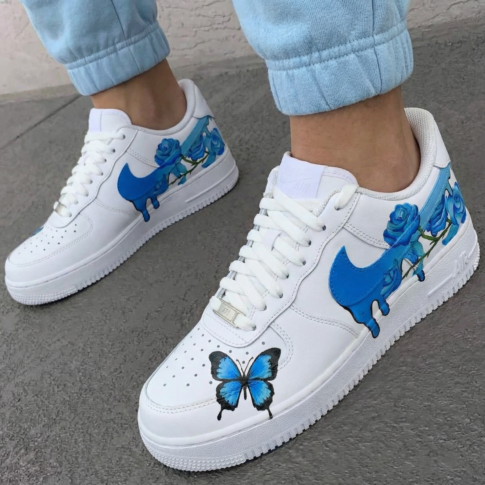 Blue Rose and Butterfly Custom Air Force 1-shecustomize
