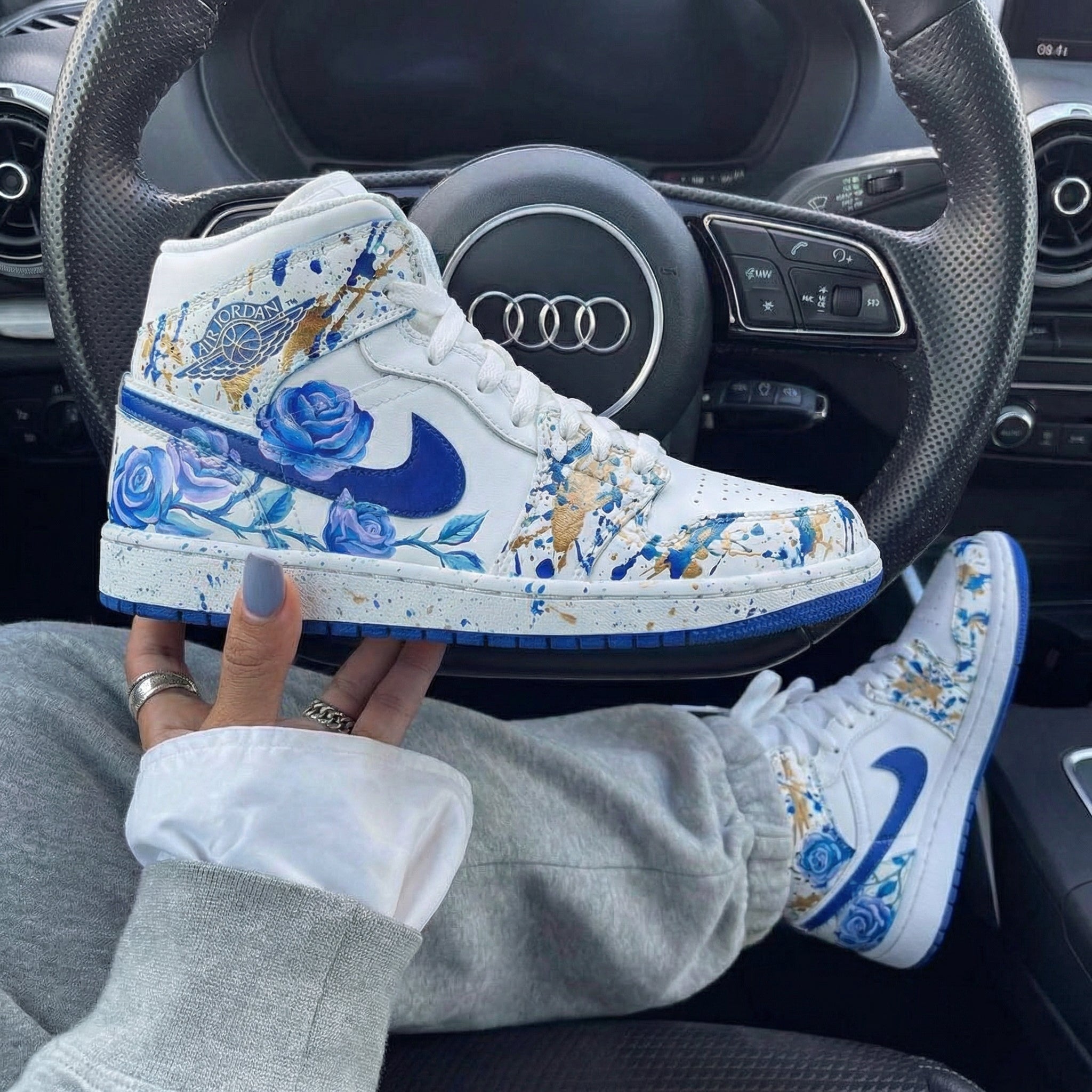 Blue Rose Gold Splatter Custom Air Jordan 1-shecustomize
