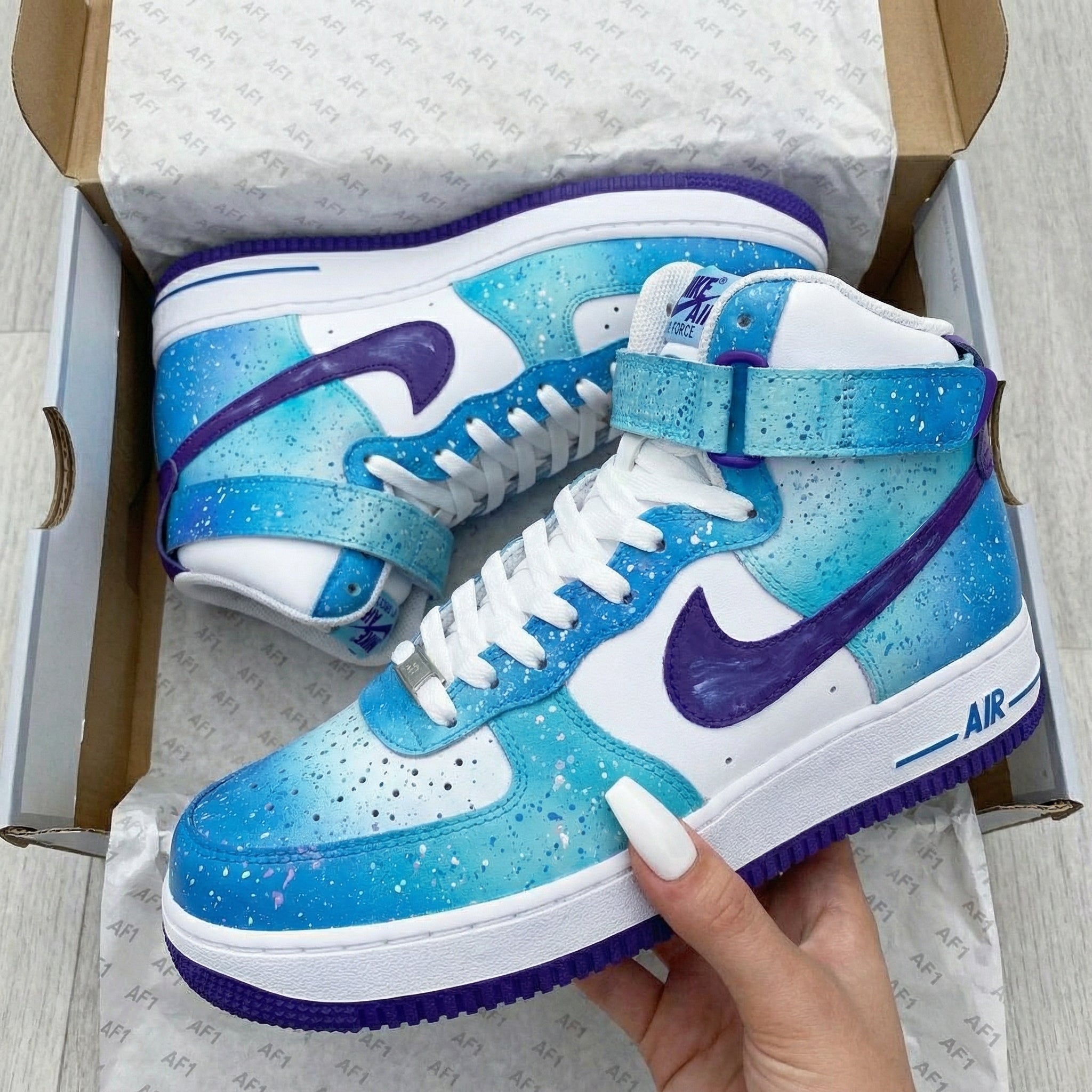 Blue Teal Purple Splatter Custom Air Force 1-shecustomize