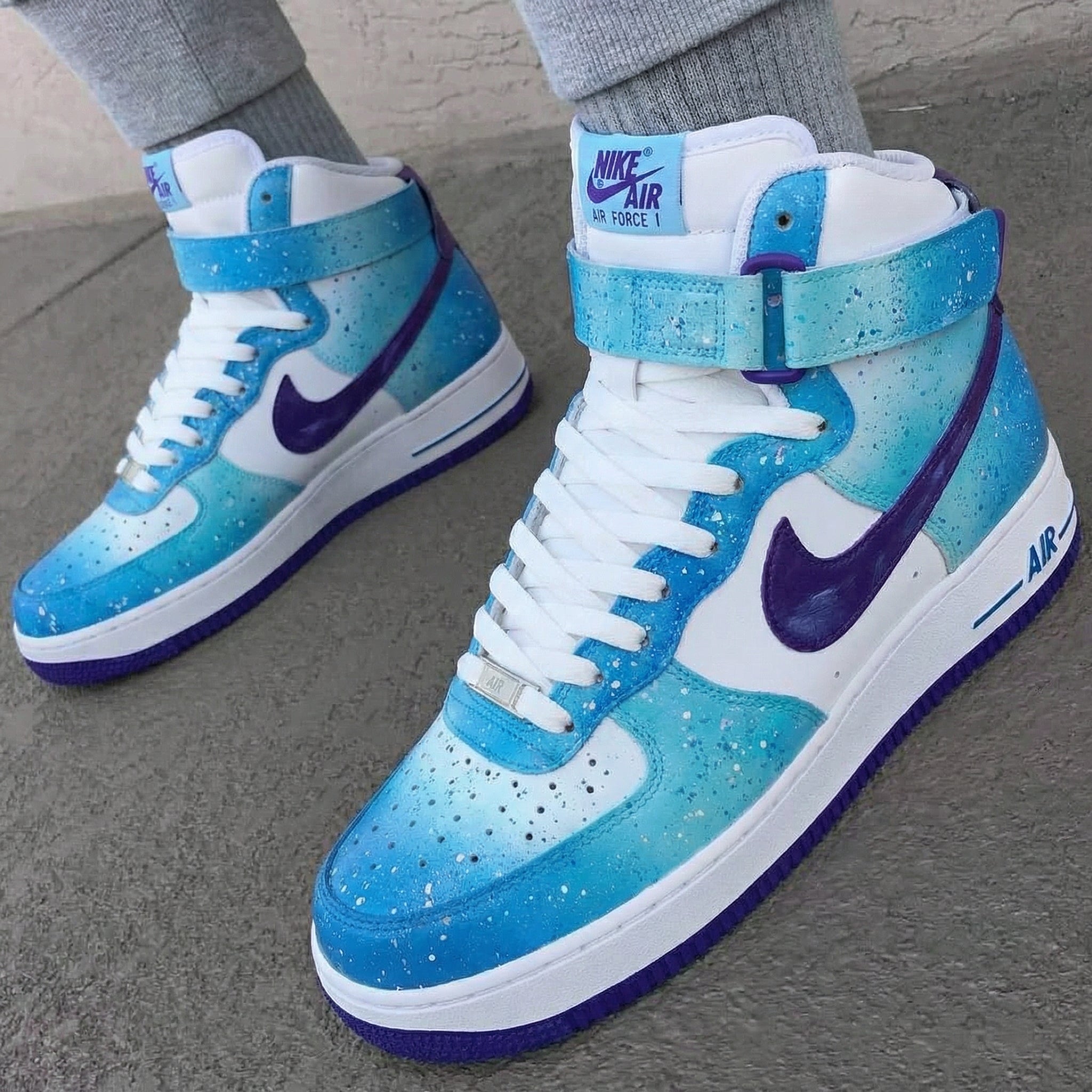Blue Teal Purple Splatter Custom Air Force 1-shecustomize