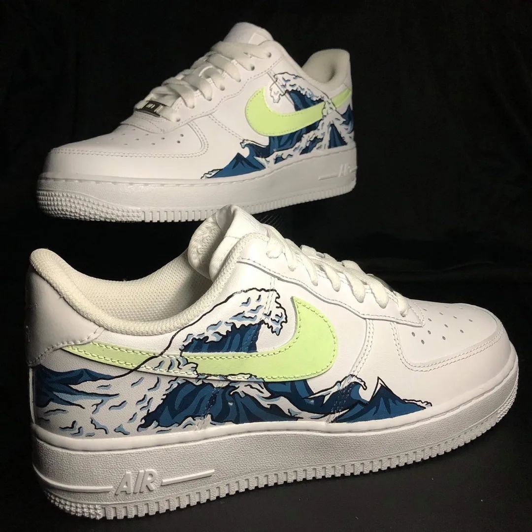 Blue Wave and Lime Green Swoosh Custom Air Force 1-shecustomize