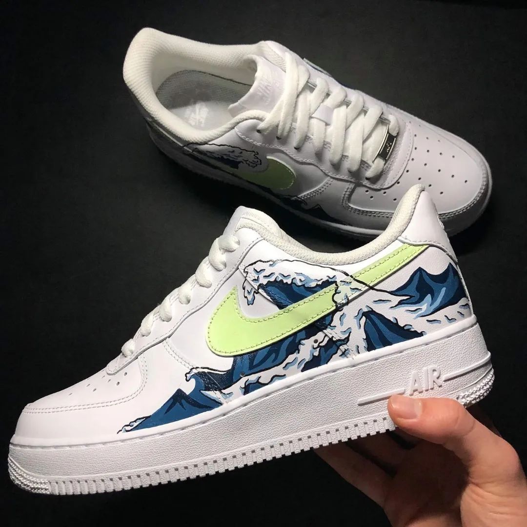 Blue Wave and Lime Green Swoosh Custom Air Force 1-shecustomize