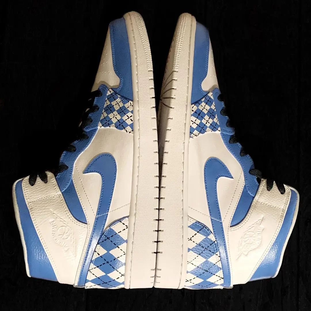 Blue White Argyle Custom Air Jordan 1-shecustomize