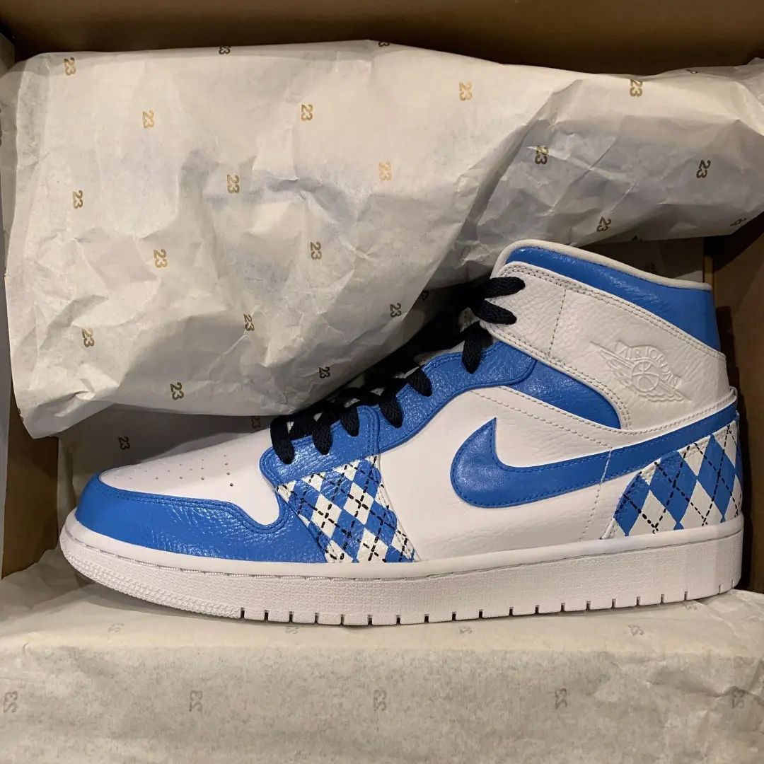 Blue White Argyle Custom Air Jordan 1-shecustomize