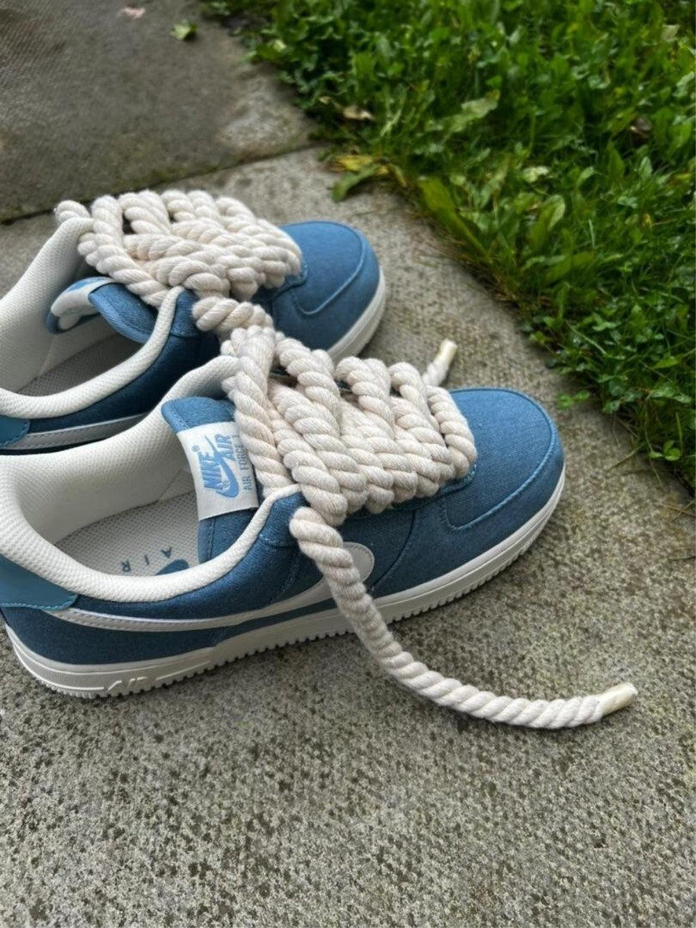 Blue White Chunky Laces Custom Air Force 1-shecustomize