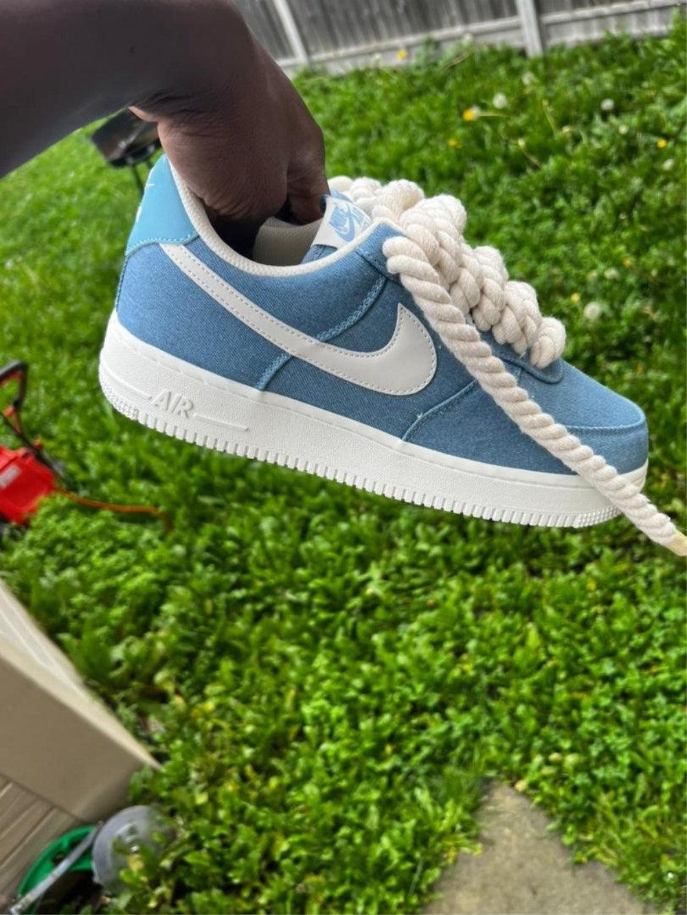 Blue White Chunky Laces Custom Air Force 1-shecustomize