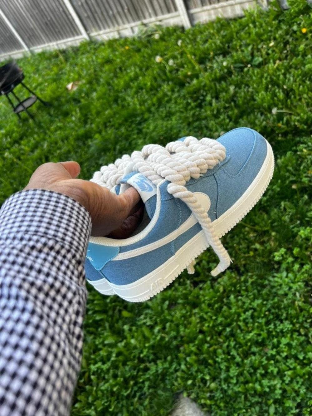 Blue White Chunky Laces Custom Air Force 1-shecustomize