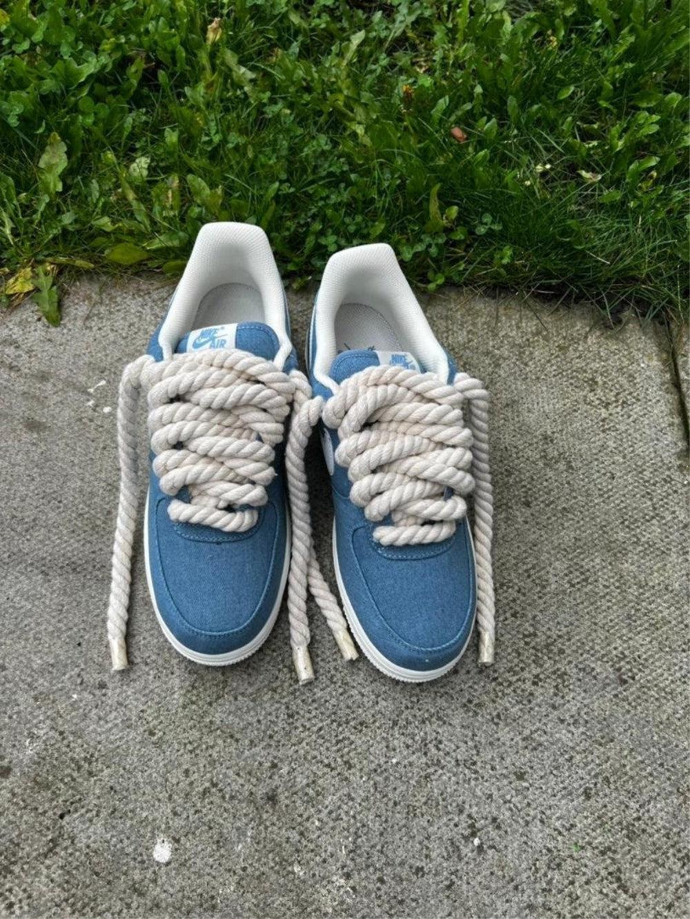 Blue White Chunky Laces Custom Air Force 1-shecustomize