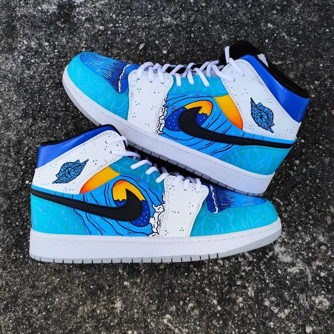 Blue White Wave Theme Custom Air Jordan 1-shecustomize