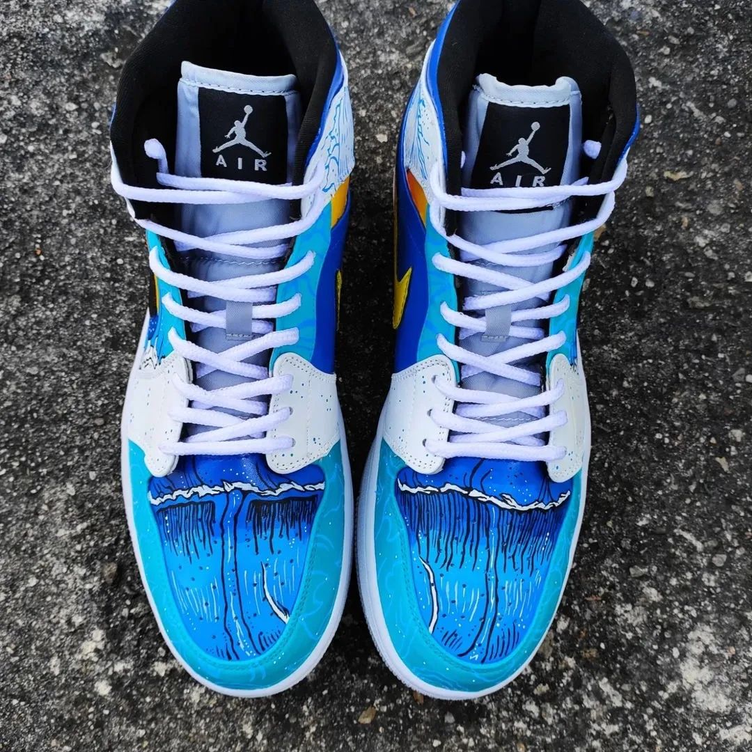 Blue White Wave Theme Custom Air Jordan 1-shecustomize