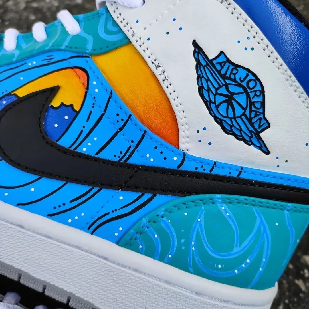 Blue White Wave Theme Custom Air Jordan 1-shecustomize