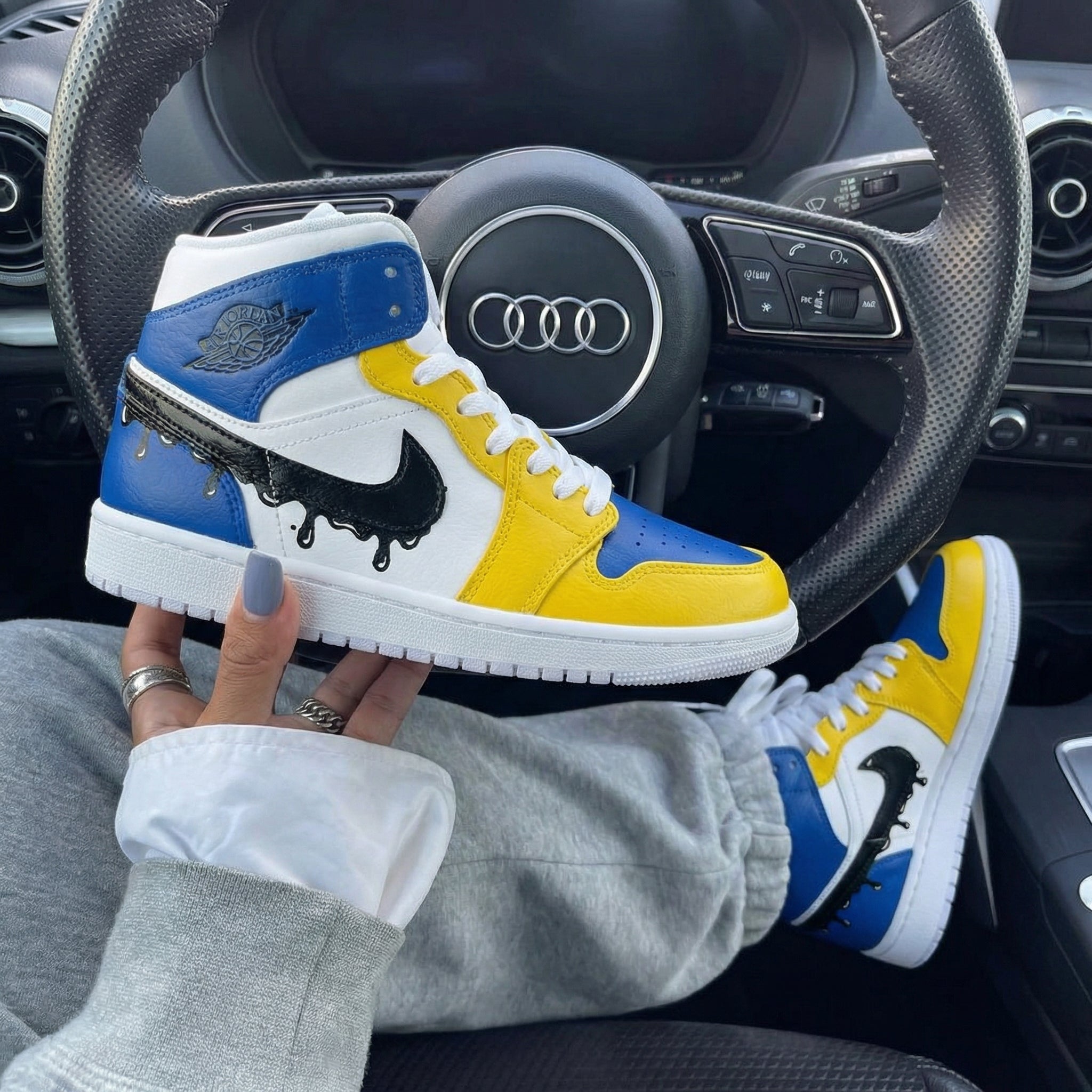 Blue Yellow Black Drip Custom Air Jordan 1-shecustomize