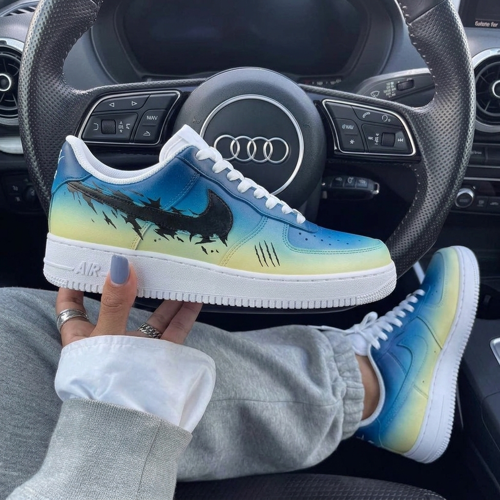 Blue Yellow Black Gradient Scratch Custom Air Force 1-shecustomize