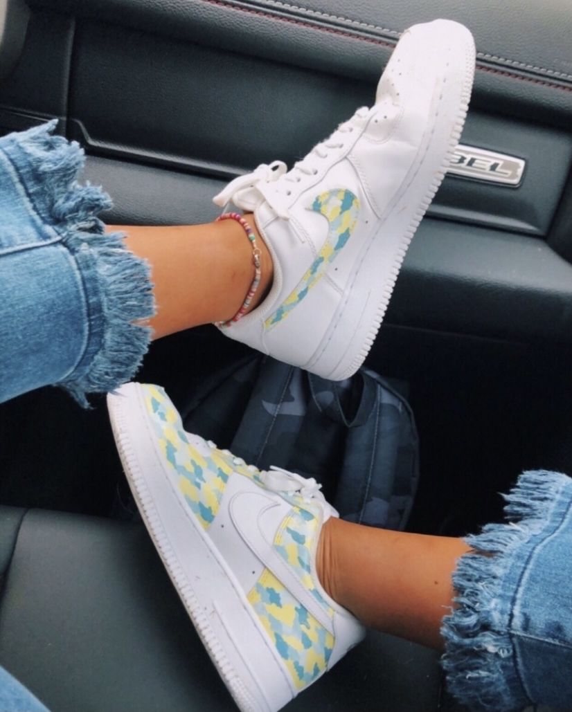 Blue Yellow Camo Custom Air Force 1-shecustomize